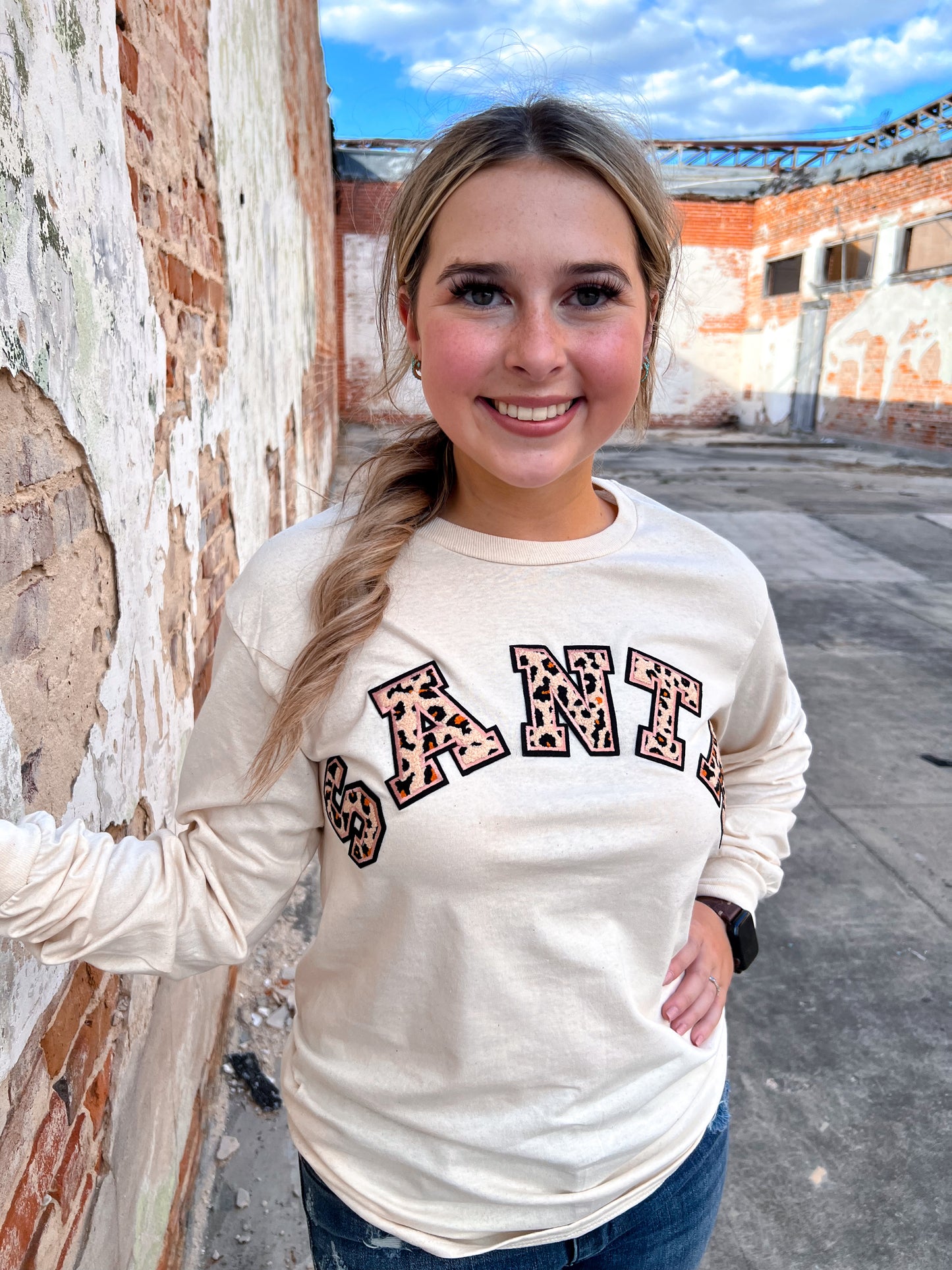 Leopard Ideal Chenille Santa Long Sleeve T-Shirt-TOPS-Tees2urdoor--The Twisted Chandelier
