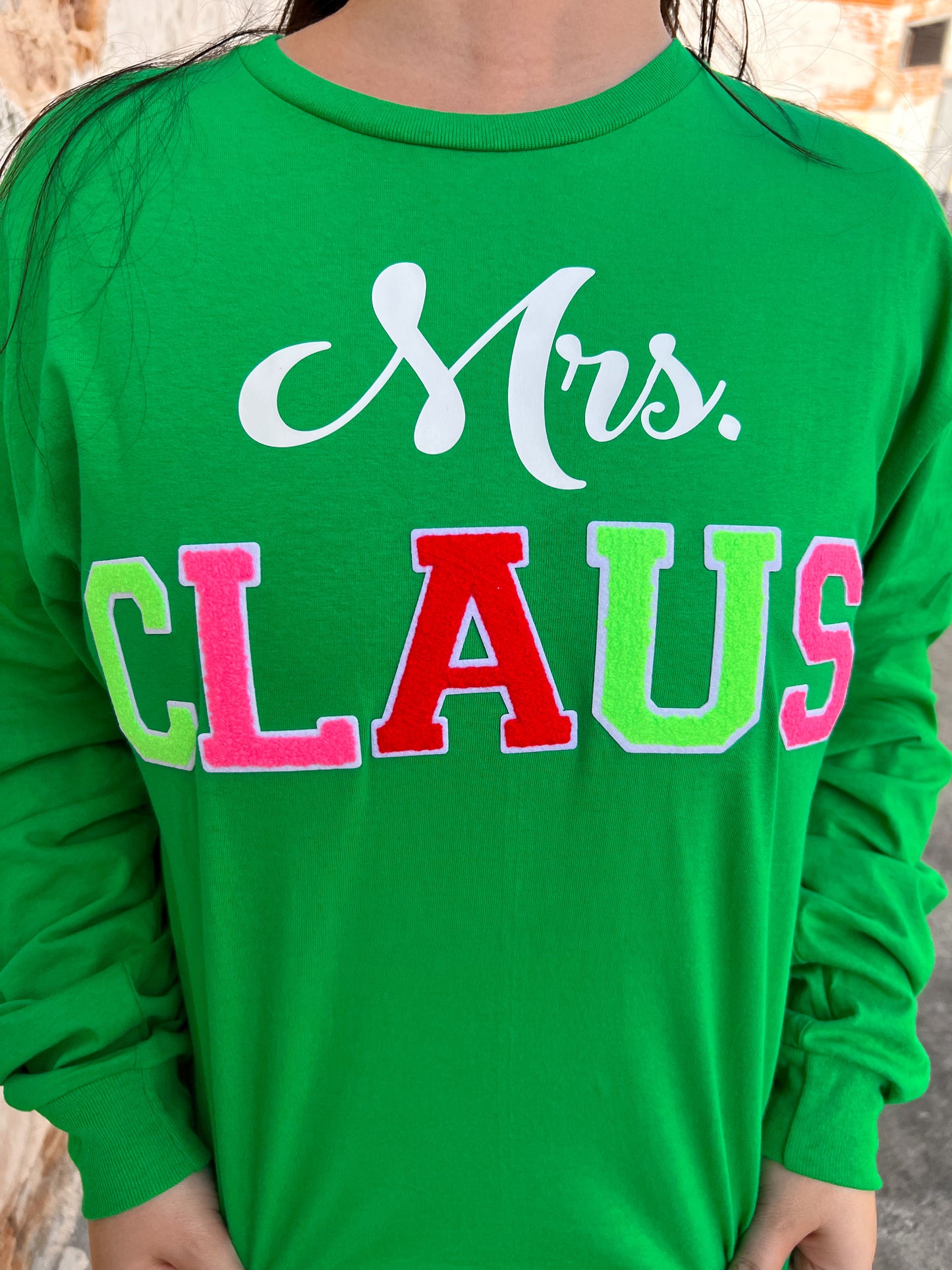 Soft Ideal Chenille Mrs. Claus Long Sleeve T-Shirt-TOPS-Tees2urdoor-$25 & Under Sale,Christmas tote ct1,Tops Collection-The Twisted Chandelier