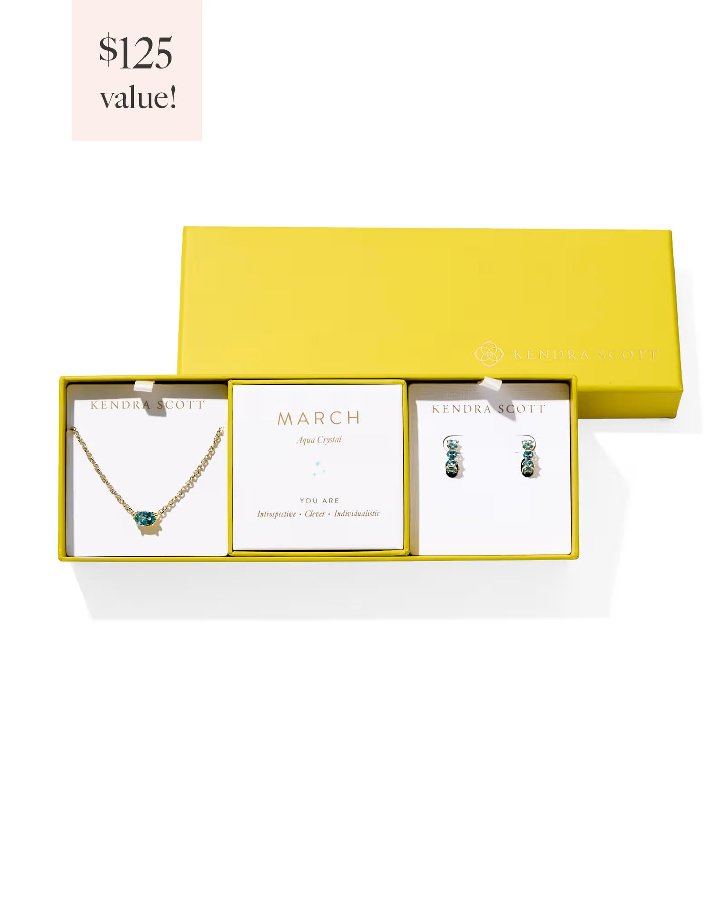 Kendra Scott Cailin Birthstone Gift Set Gold Aqua Crystal