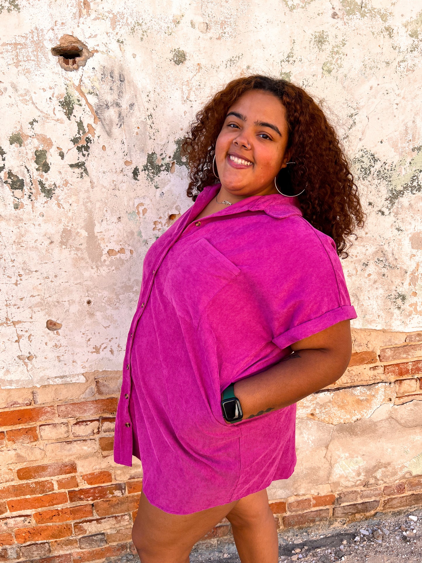 Samantha Solid corduroy button down short sleeve dress- Plus-dress-Entro-11/28/23 md, 1st md, BIN A3-The Twisted Chandelier