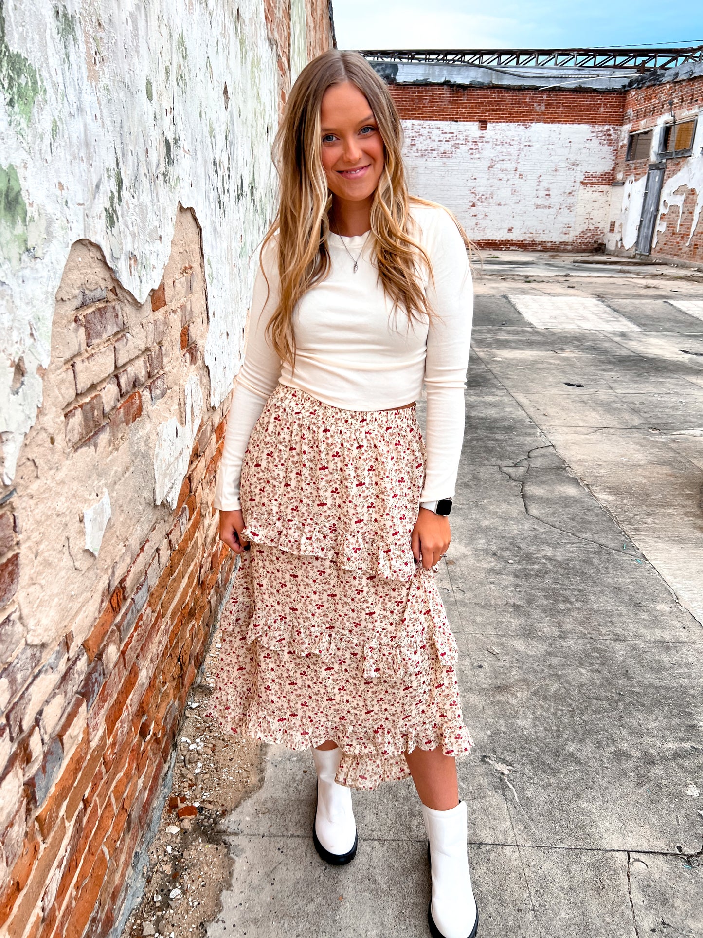 Julian Tiered Ruffle Floral Maxi Skirt-Maxi-&merci--The Twisted Chandelier