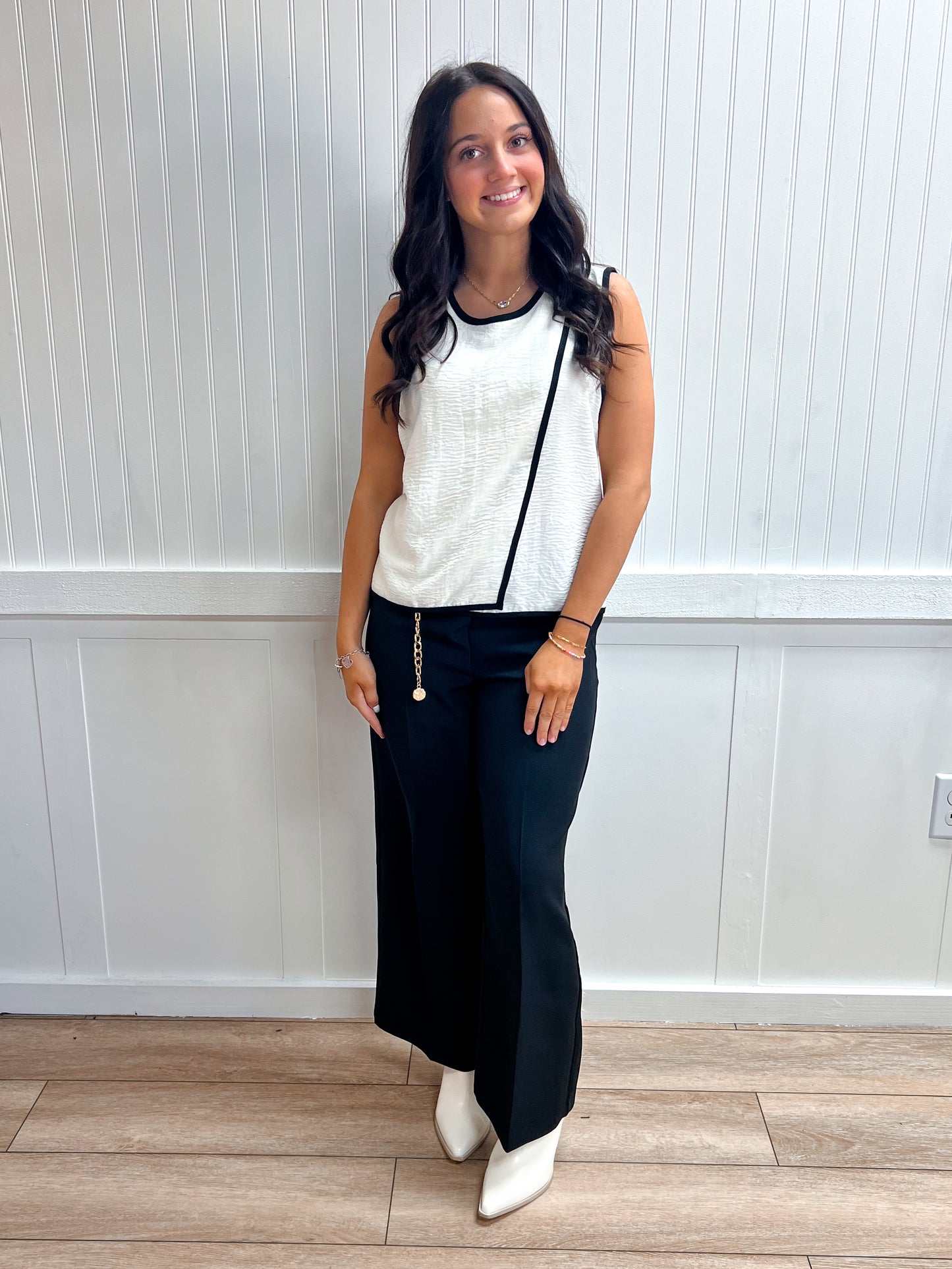 Emery Sleeveless Round Neck Woven Top with Contrasting Edge Detail-Active Basic | Active USA-FD 04/30/26,Tops Collection-The Twisted Chandelier