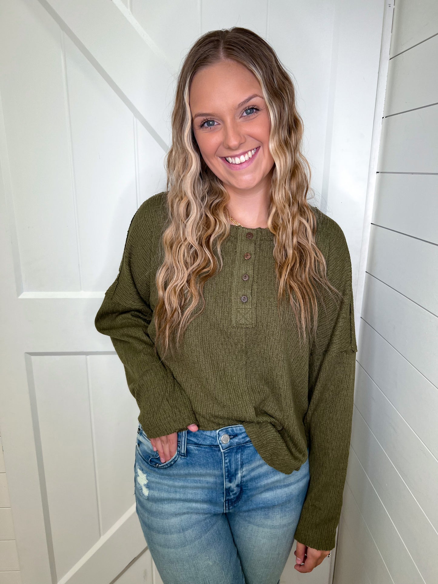 Mikayla Button Down Oversized Henley Knit Top-BLOUSE TOP-VERY J-09/12/23, 11/28/23 md, 1st md-The Twisted Chandelier