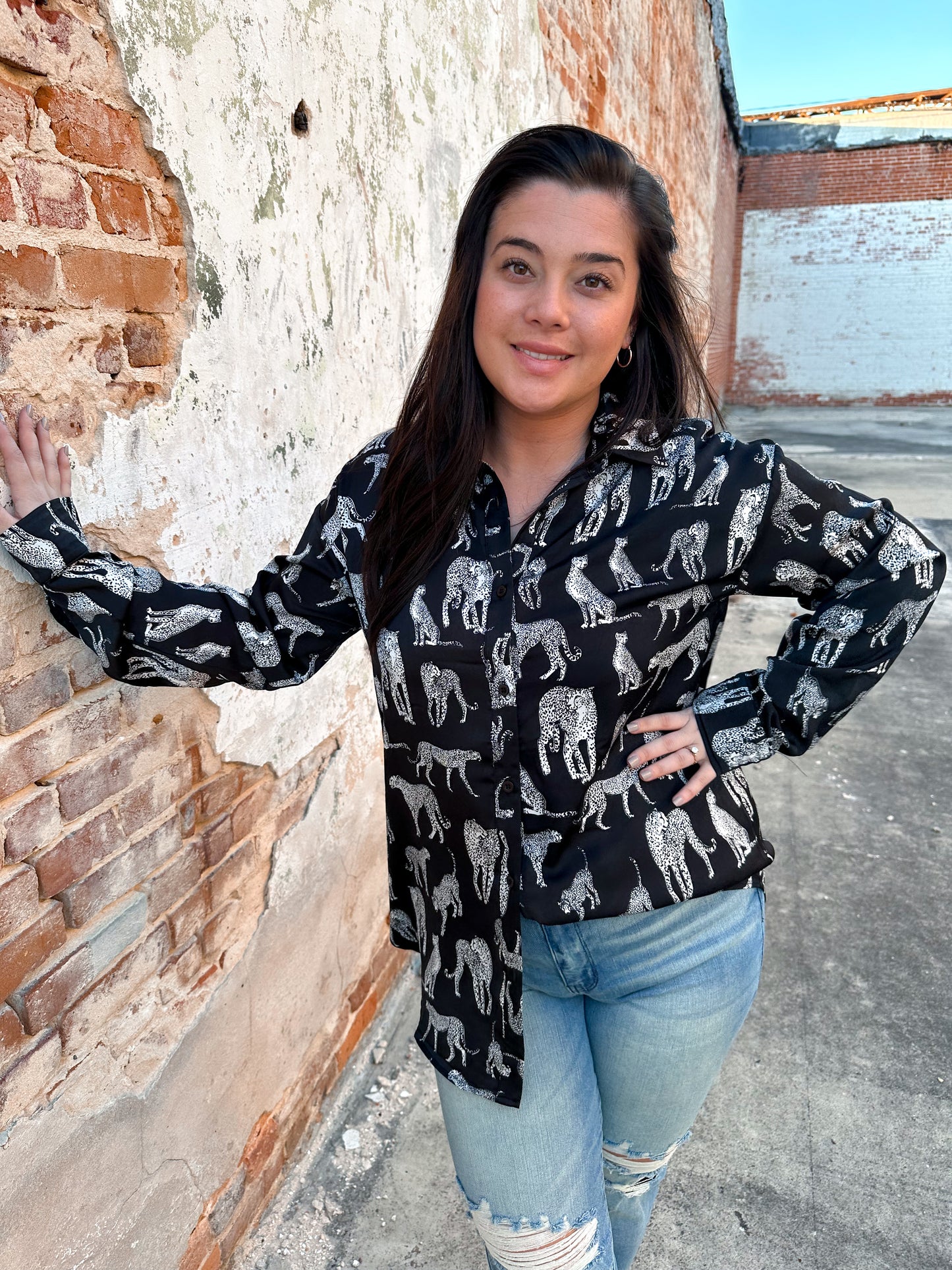 Elva Cheetah printed button-down shirts blouse-Top-mazik-6/6-The Twisted Chandelier