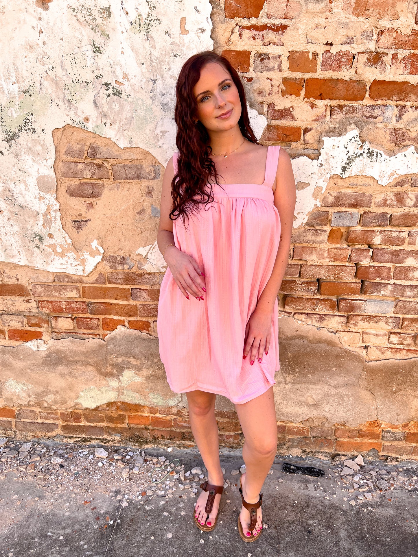 Alannah Crinkled Babydoll Mini Dress With Back Ribbon-Mini Dress-idem ditto-BIN D3,DJR,FD 04/01/25-The Twisted Chandelier