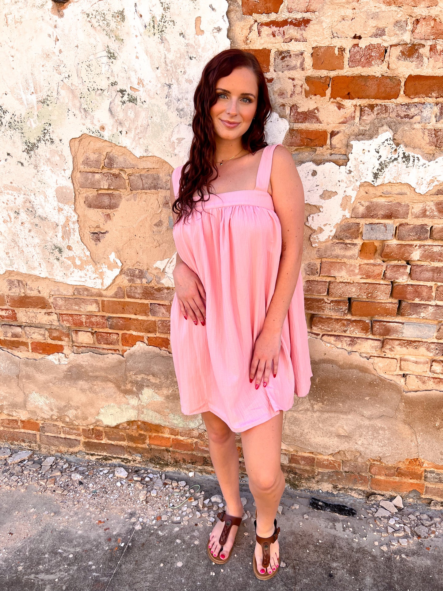Alannah Crinkled Babydoll Mini Dress With Back Ribbon-Mini Dress-idem ditto-BIN D3,DJR,FD 04/01/25-The Twisted Chandelier
