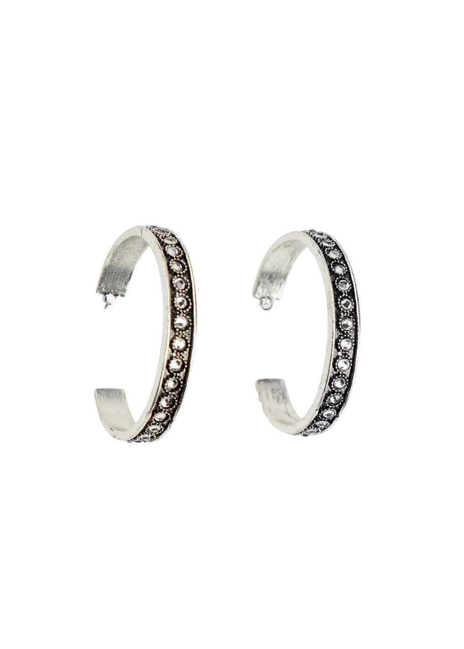West and Co. Burnished Silver and Rhinestone Hoop Earring-Hoop Earrings-West and Co.--The Twisted Chandelier