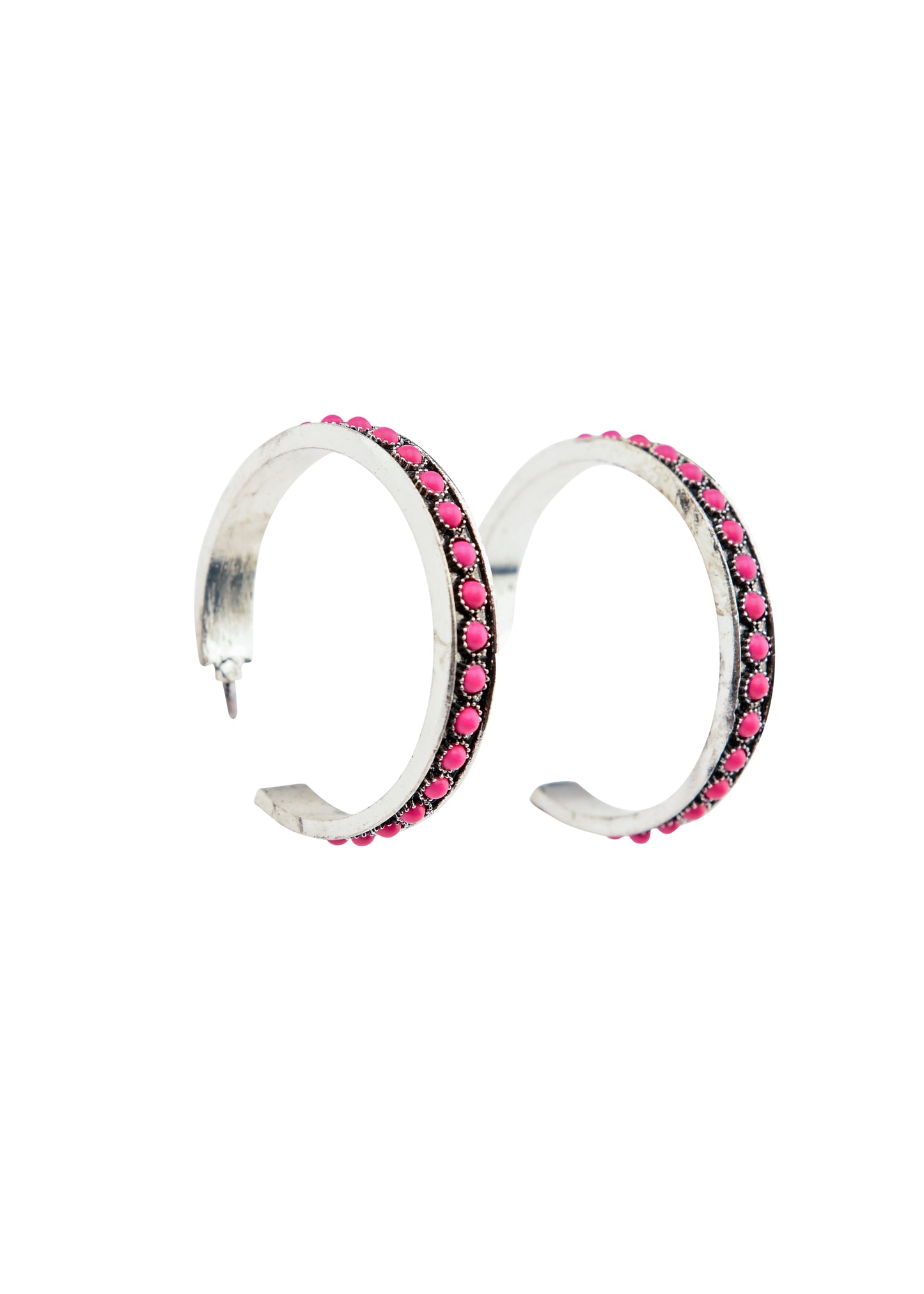 West and Co. Burnished Silver and Pink Hoop Earrings-Stud Earrings-West and Co.-The Twisted Chandelier