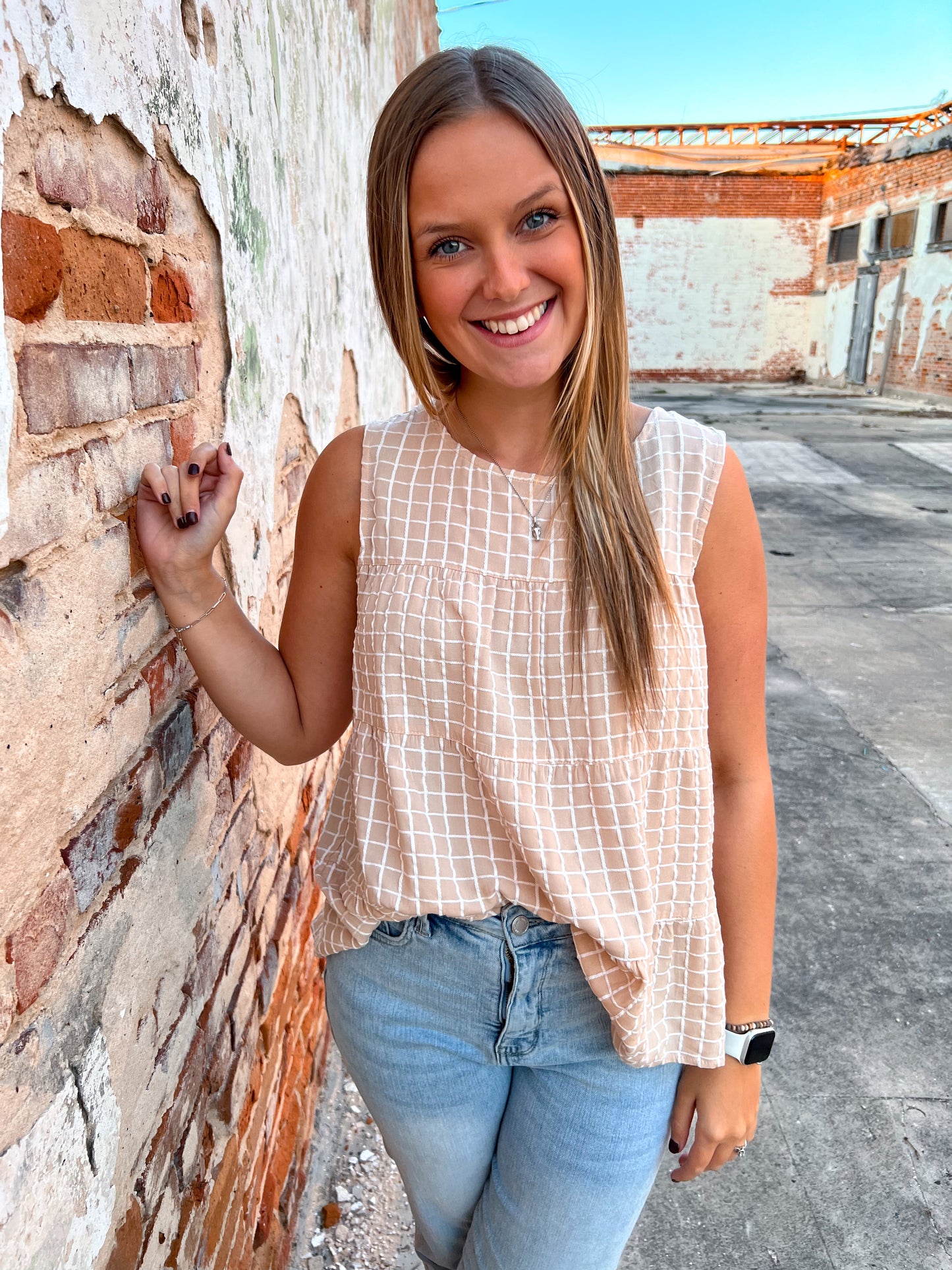 Diana Soft Raylon Grid Texture Fabric Sleeveless Top-top-Kori America--The Twisted Chandelier