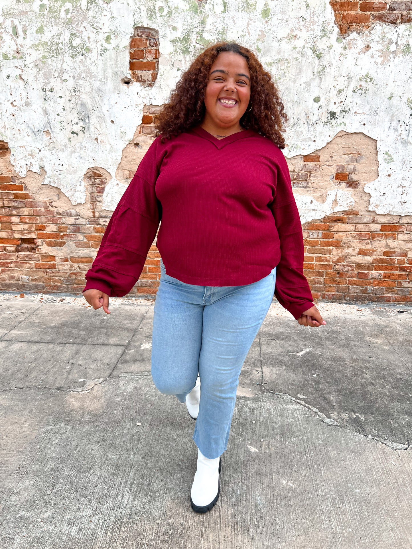 Gianna Textured Solid V-neck Comfy Knit Top - Plus Size-Shirt-VERY J-09/12/22, 11/28/23 md, 1st md, BIN B2-The Twisted Chandelier