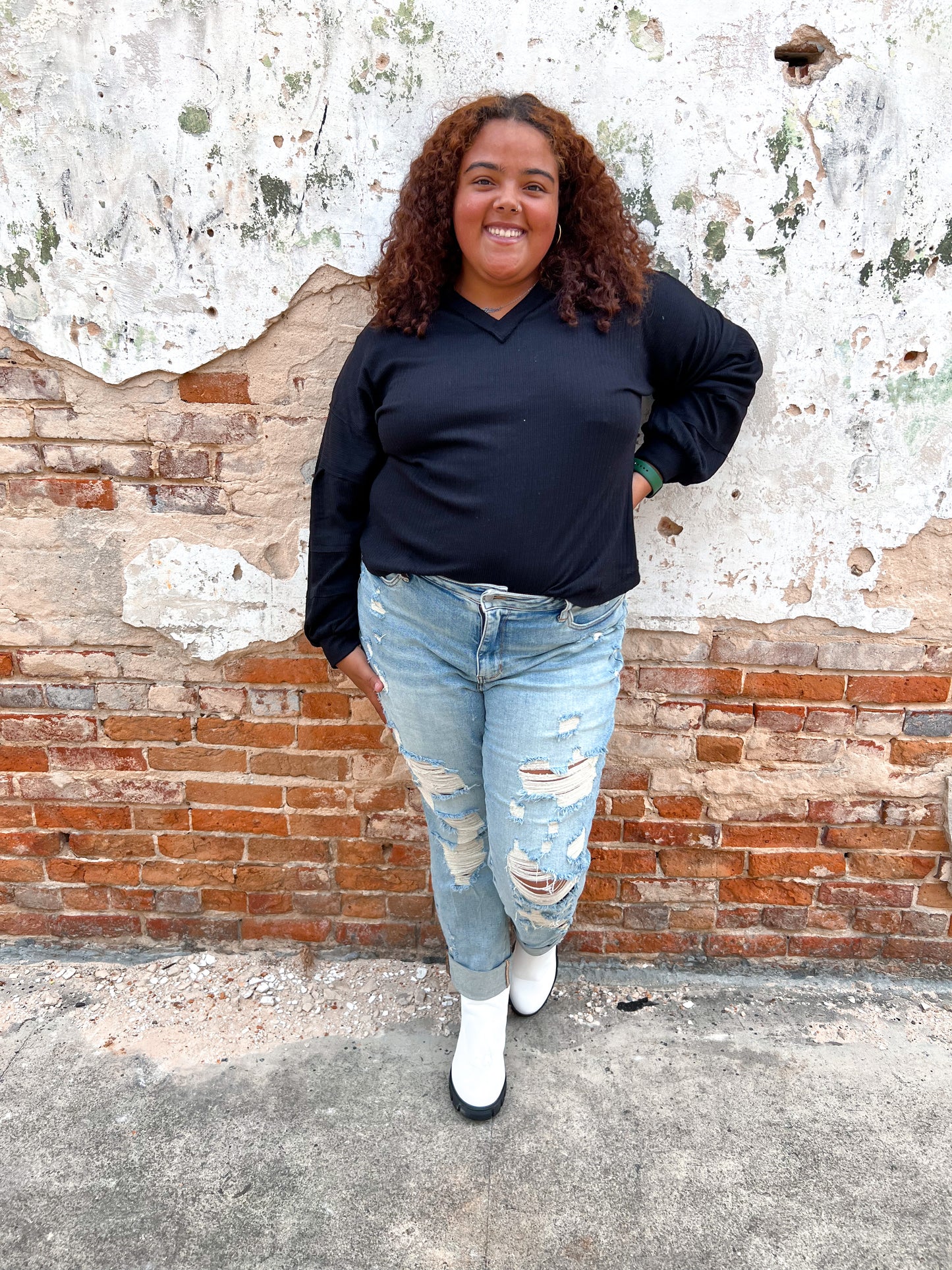Gianna Textured Solid V-neck Comfy Knit Top - Plus Size-Shirt-VERY J-bin b5-The Twisted Chandelier
