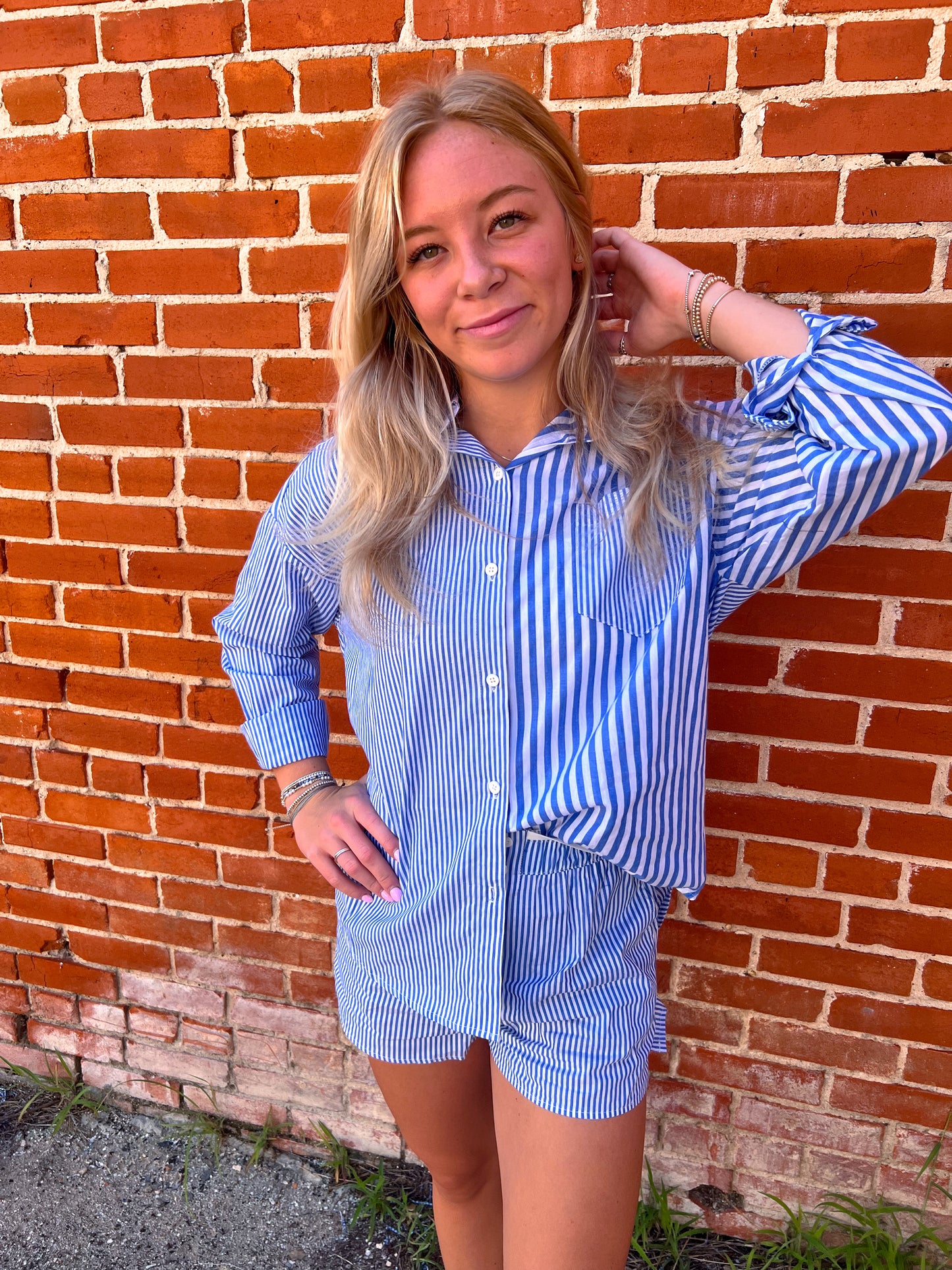 Marie Striped Oversized Comfy Shirt-VERY J-Bin B4,FD 7/01/25-The Twisted Chandelier