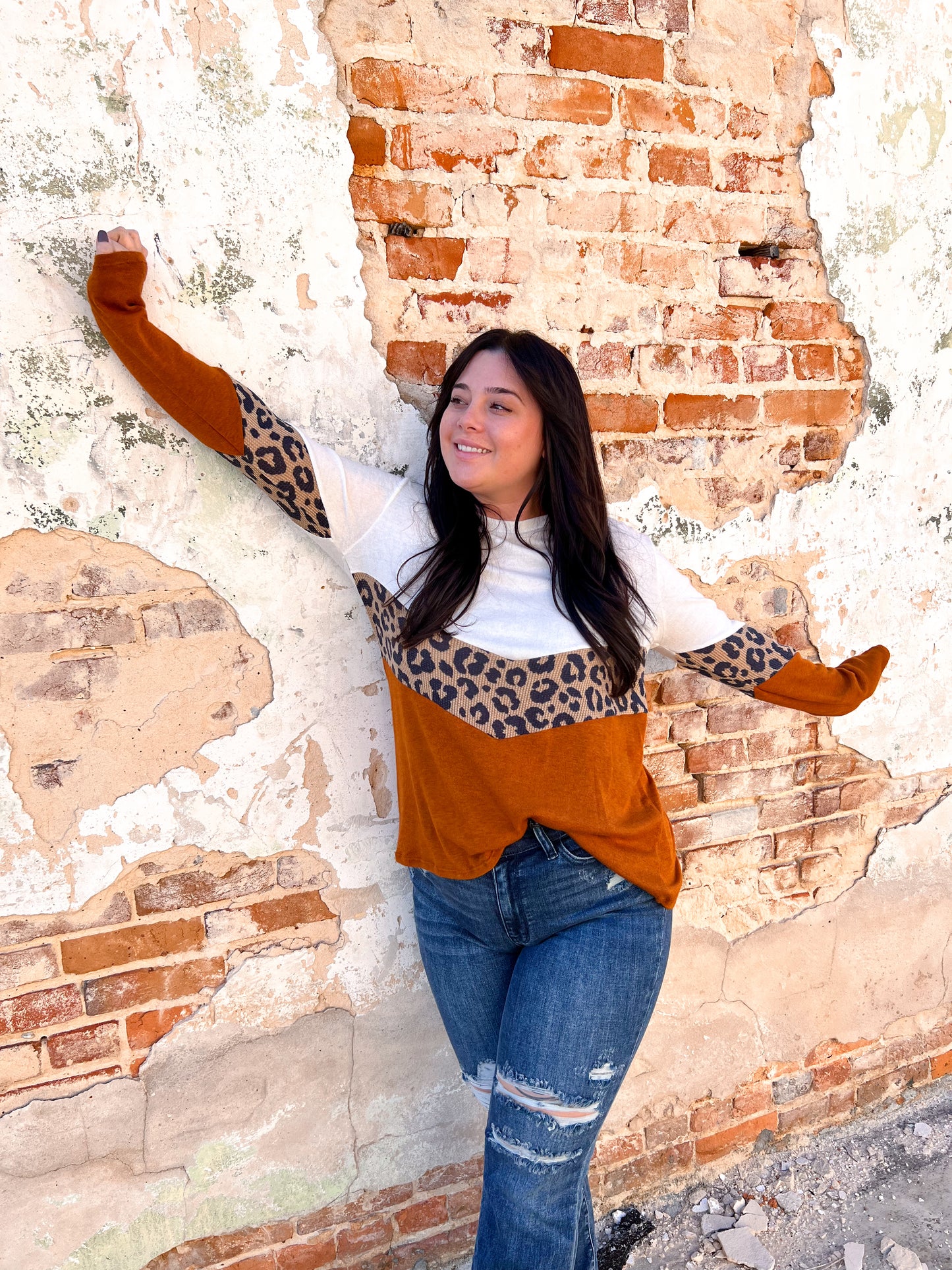 Brooke Brushed Hacci Leopard Waffle Chevron Knit Top-Shirts & Tops-Haptics-10/25/23 md, 2nd md, HT2097B, t6-The Twisted Chandelier