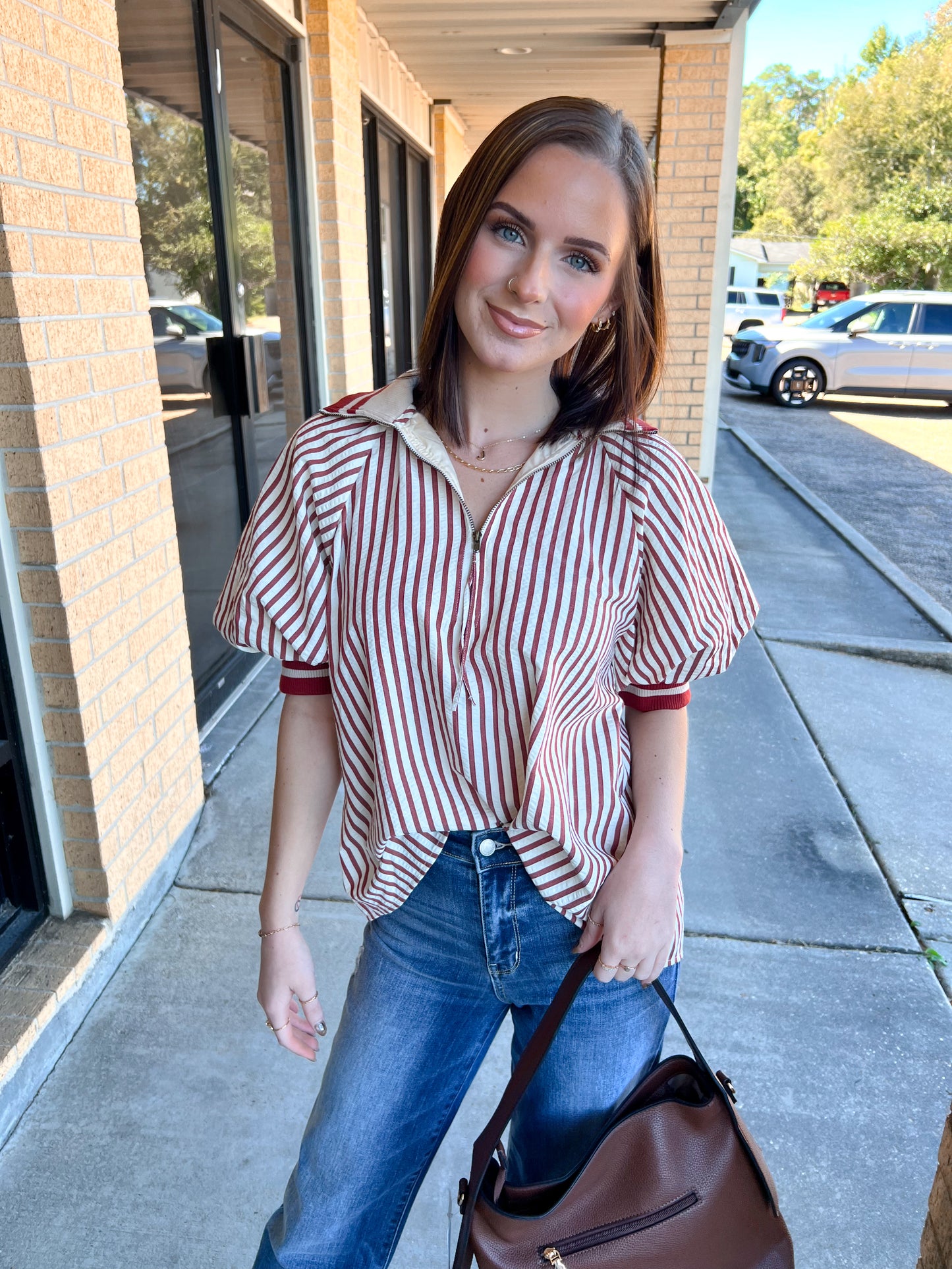 Rory Striped Collared Zip Top