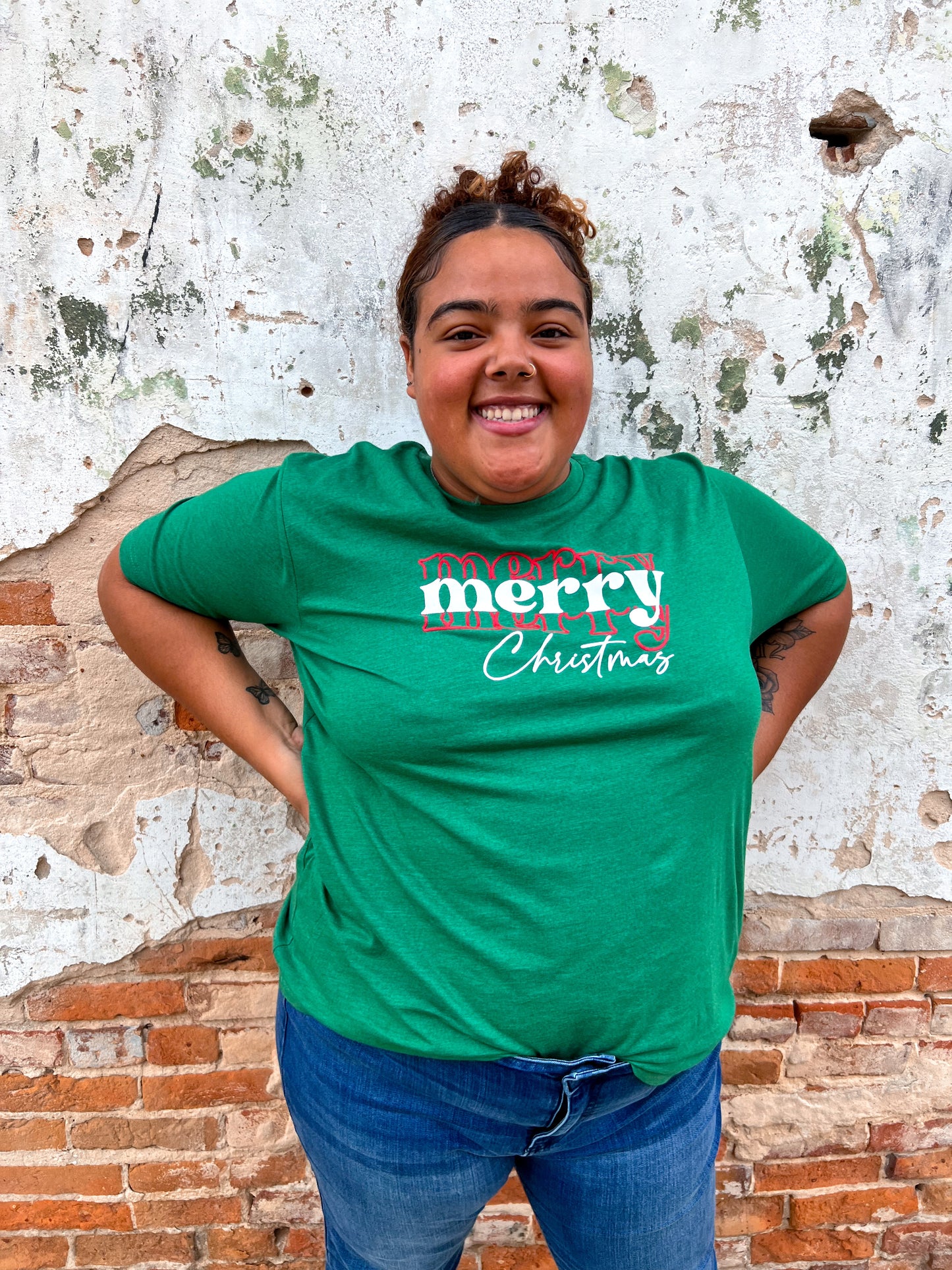Merry Christmas Seasonal Festive Graphic Tee - Plus-Shirts & Tops-Kissed Apparel-BIN C1, white-The Twisted Chandelier