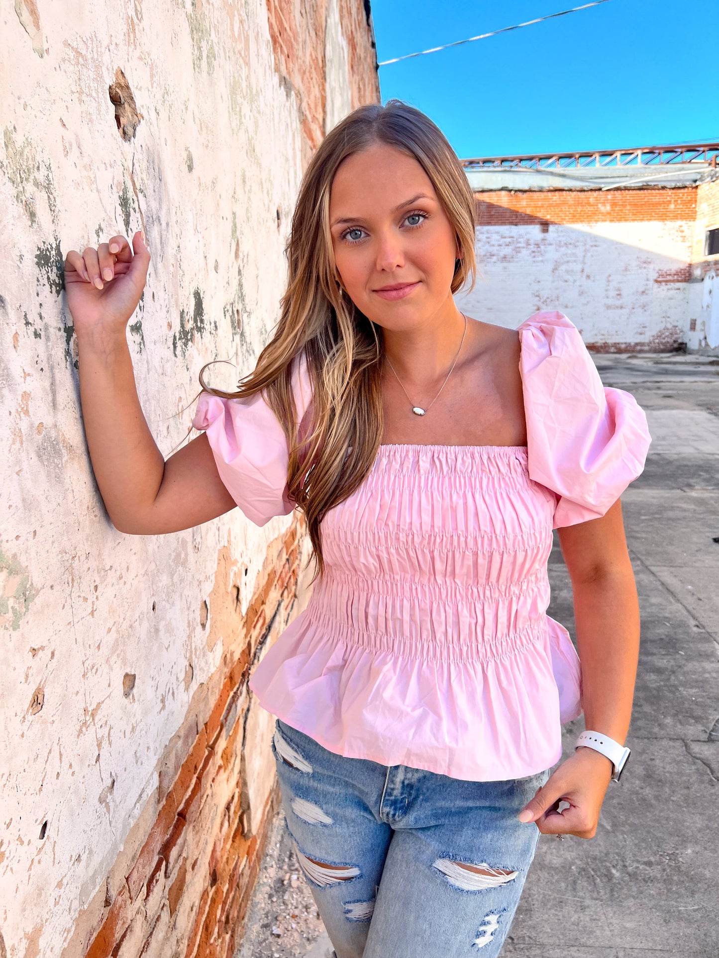 Ellery Puff Sleeve Square Neck Smocked Peplum Top-Top-BiBi-7/18/23-The Twisted Chandelier
