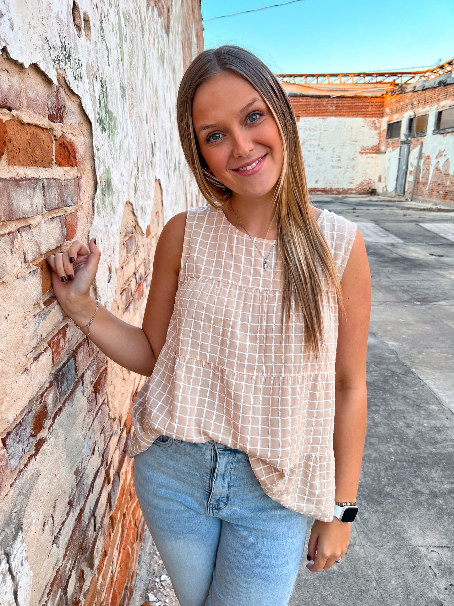 Diana Soft Raylon Grid Texture Fabric Sleeveless Top-top-Kori America--The Twisted Chandelier