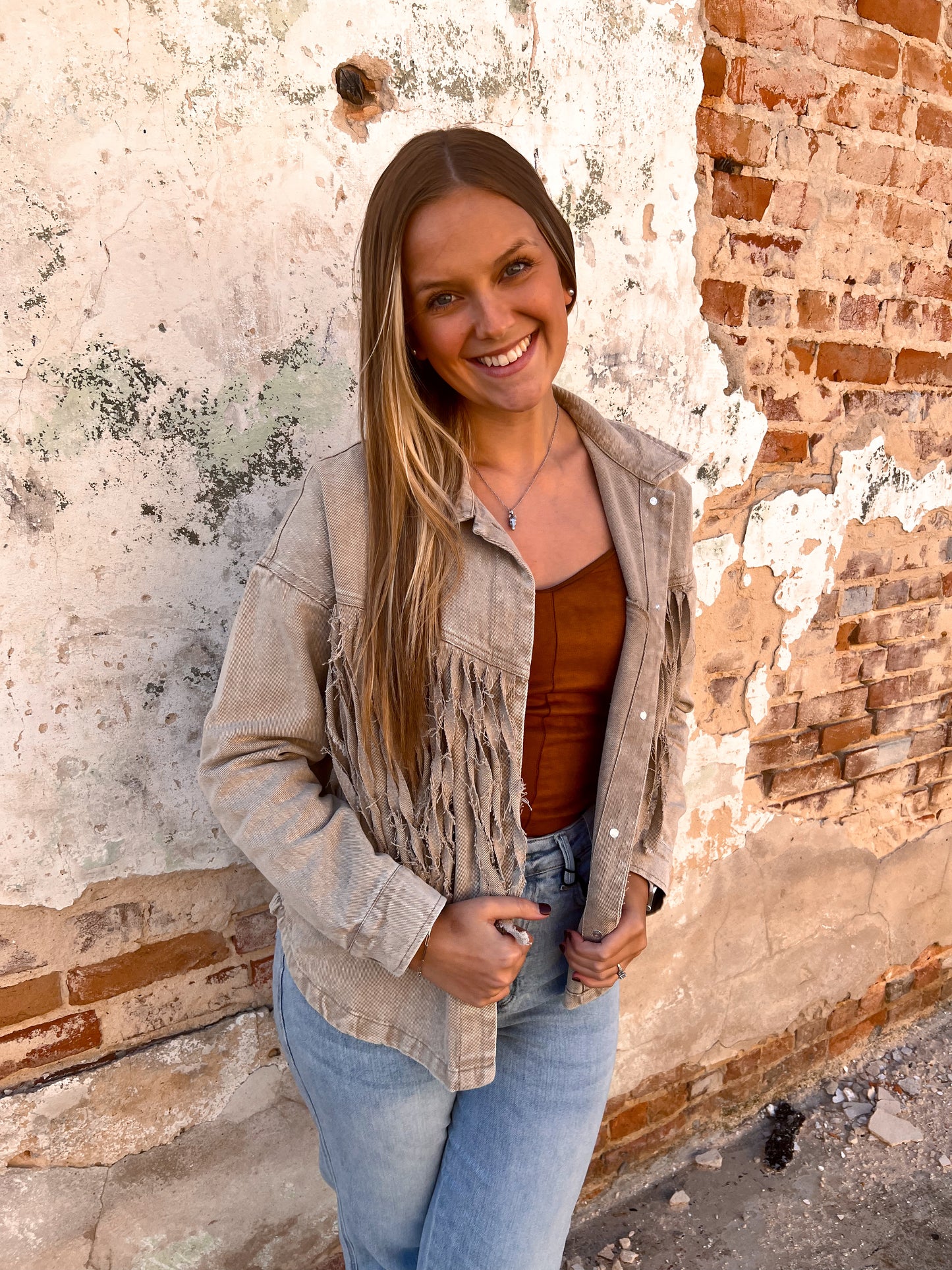 Penelope Washed Button Down Fringe Jacket-Jacket-Heyson-EO1063, t2-The Twisted Chandelier