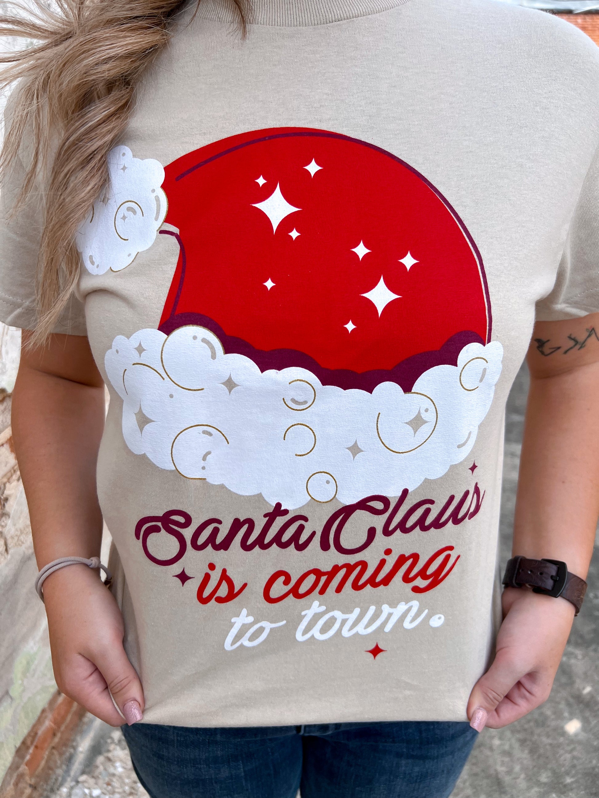 Santa Claus Pearl Graphic T-Shirt-Top-Tees2urdoor-Bin C1-The Twisted Chandelier
