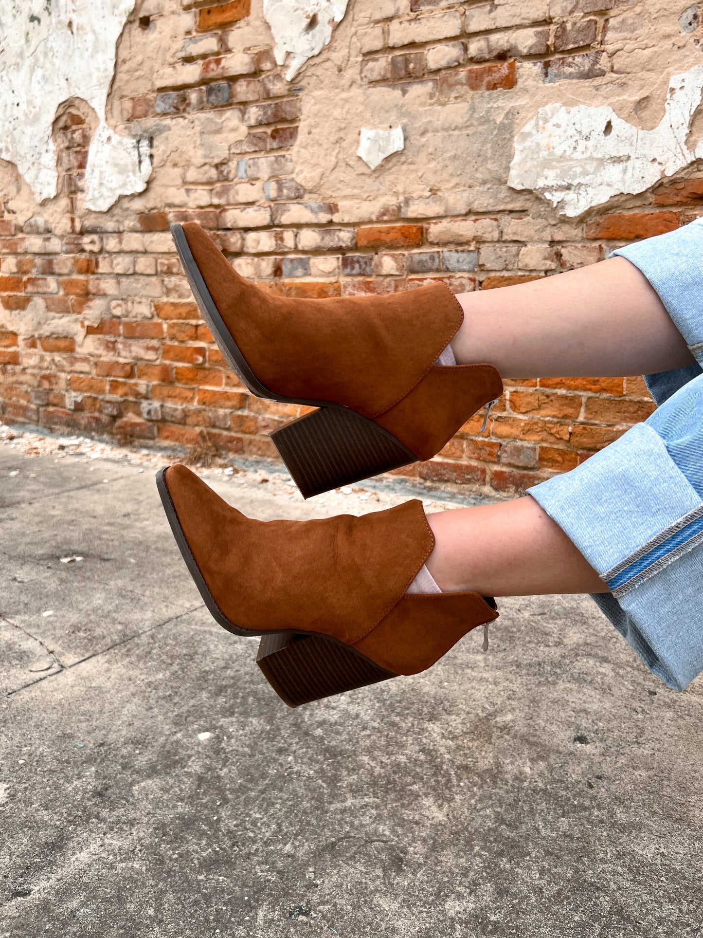 Camel Faux Suede Bootie-Boots-Qupid-09/12/23-The Twisted Chandelier