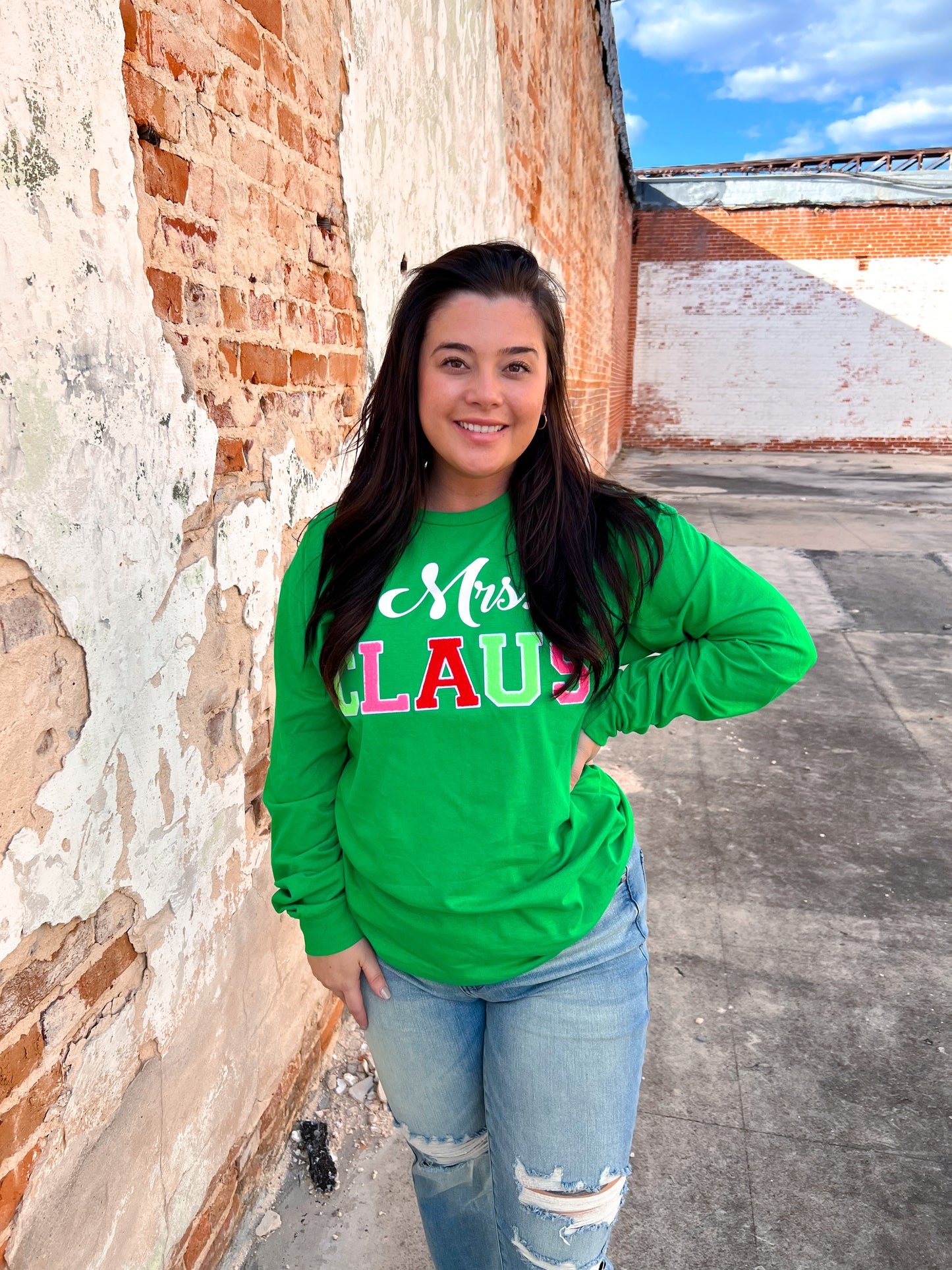 Soft Ideal Chenille Mrs. Claus Long Sleeve T-Shirt-TOPS-Tees2urdoor-$25 & Under Sale,Christmas tote ct1,Tops Collection-The Twisted Chandelier