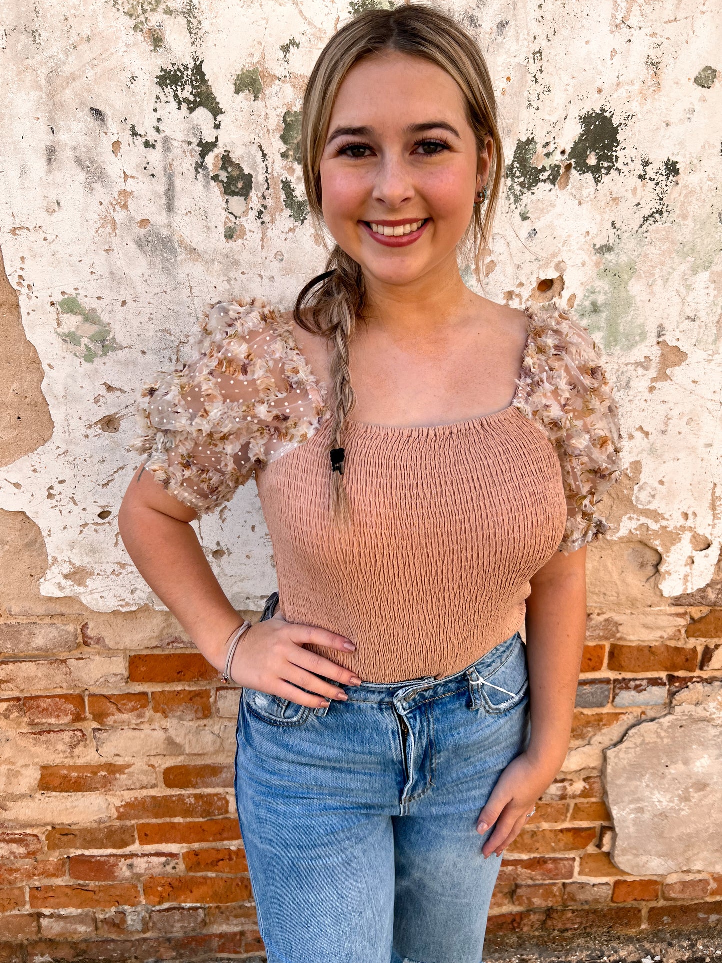 Reagan Smocked Blouse -Taupe-The Twisted Chandelier-8/29/23, FAVES, H20952-The Twisted Chandelier