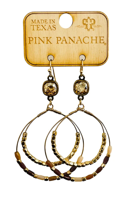 Pink Panache 8mm Bronze/Golden Shadow Connector on Brown and Gold Bead Double Circle Earrings-Earrings-Pink Panache-Created - 01/15/24-The Twisted Chandelier