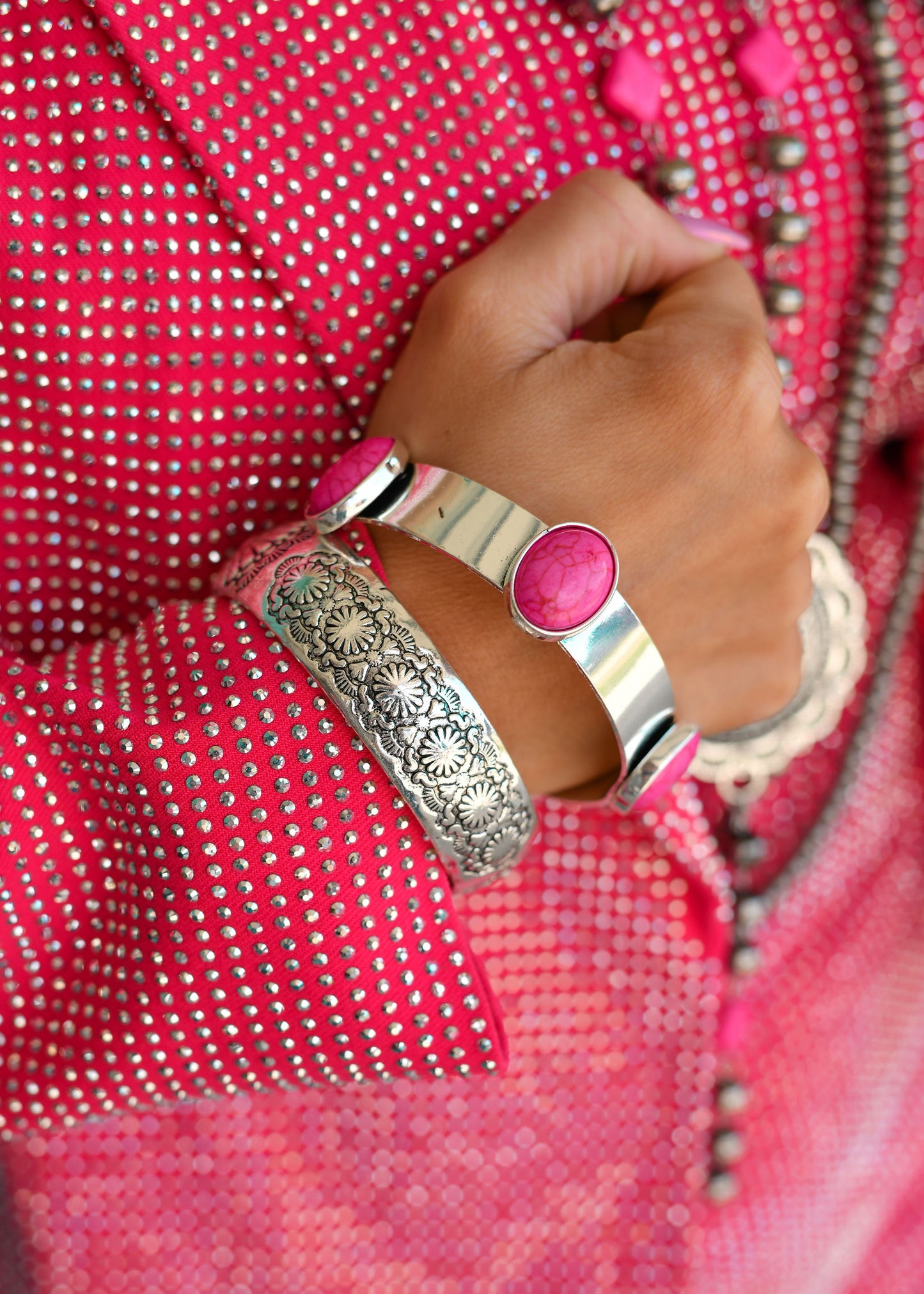 West and Co. Silver Stamped Burst Bangle-Bangles-West and Co.--The Twisted Chandelier