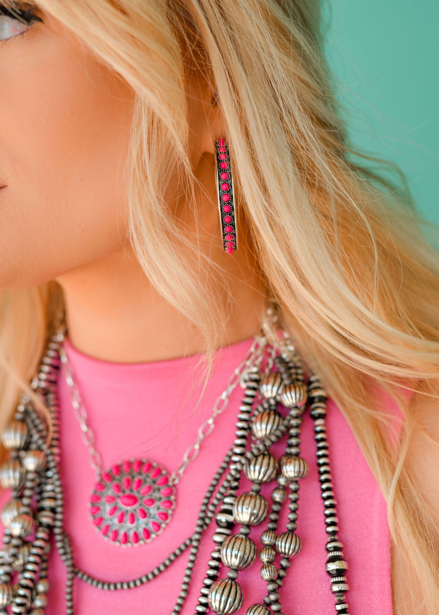 West and Co. Burnished Silver and Pink Hoop Earrings-Stud Earrings-West and Co.-The Twisted Chandelier