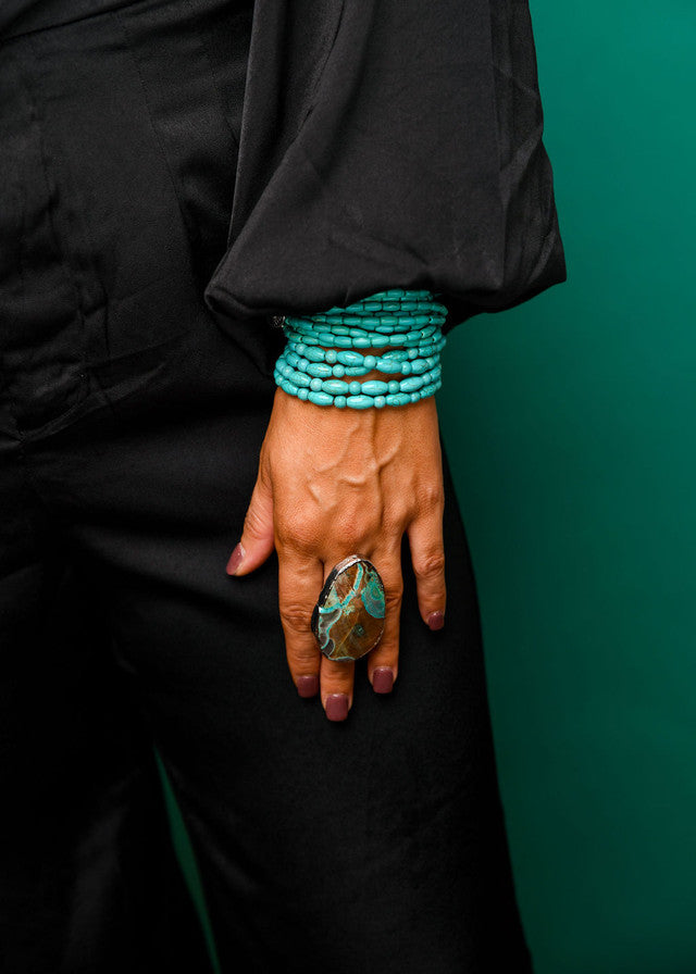 West and Co. Adjustable 2" Turquoise Stone Ring-Western Ring-West and Co.--The Twisted Chandelier