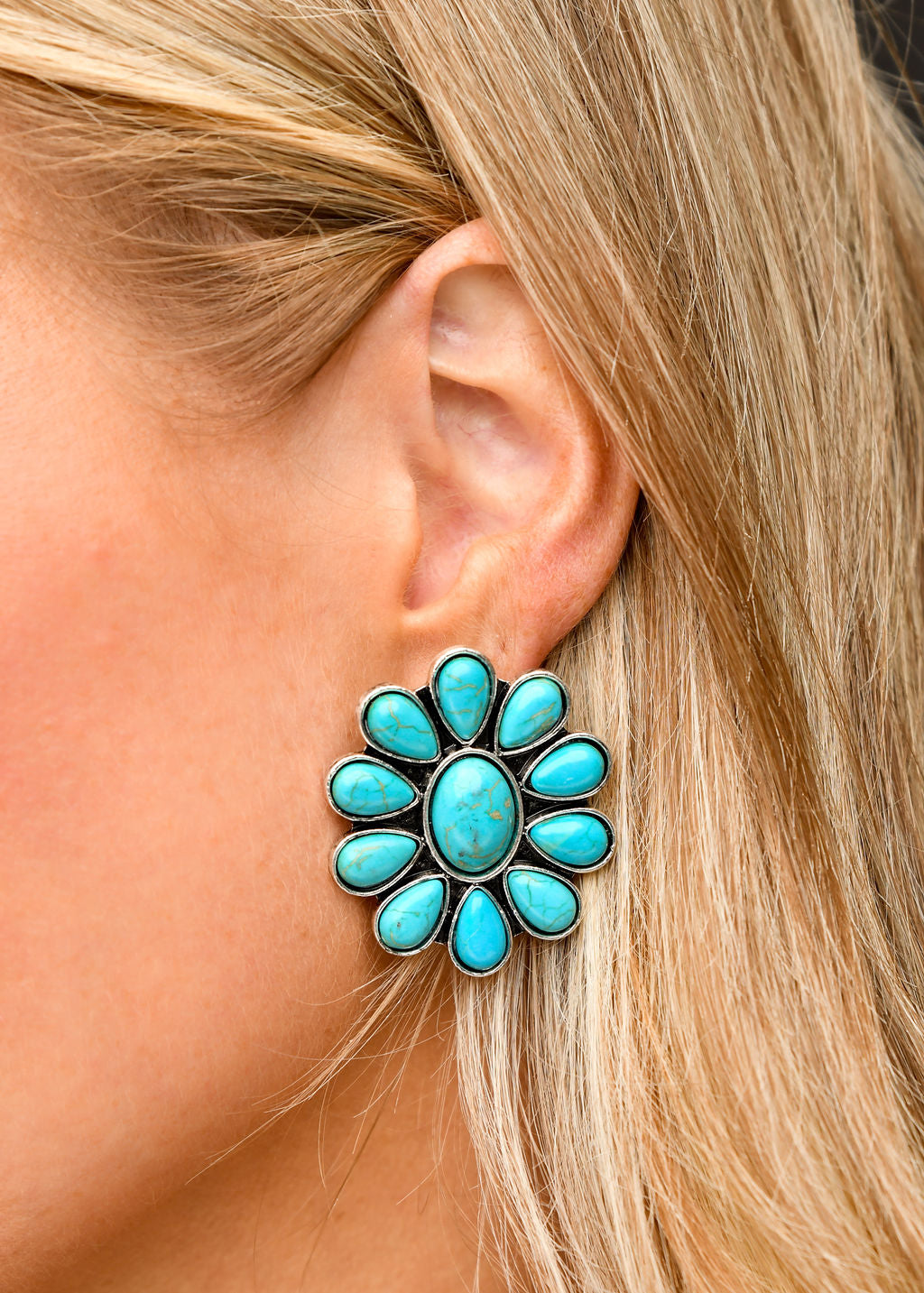West and Co. Turquoise Flower Cluster Post Earrings-Hoop Earrings-West and Co.--The Twisted Chandelier