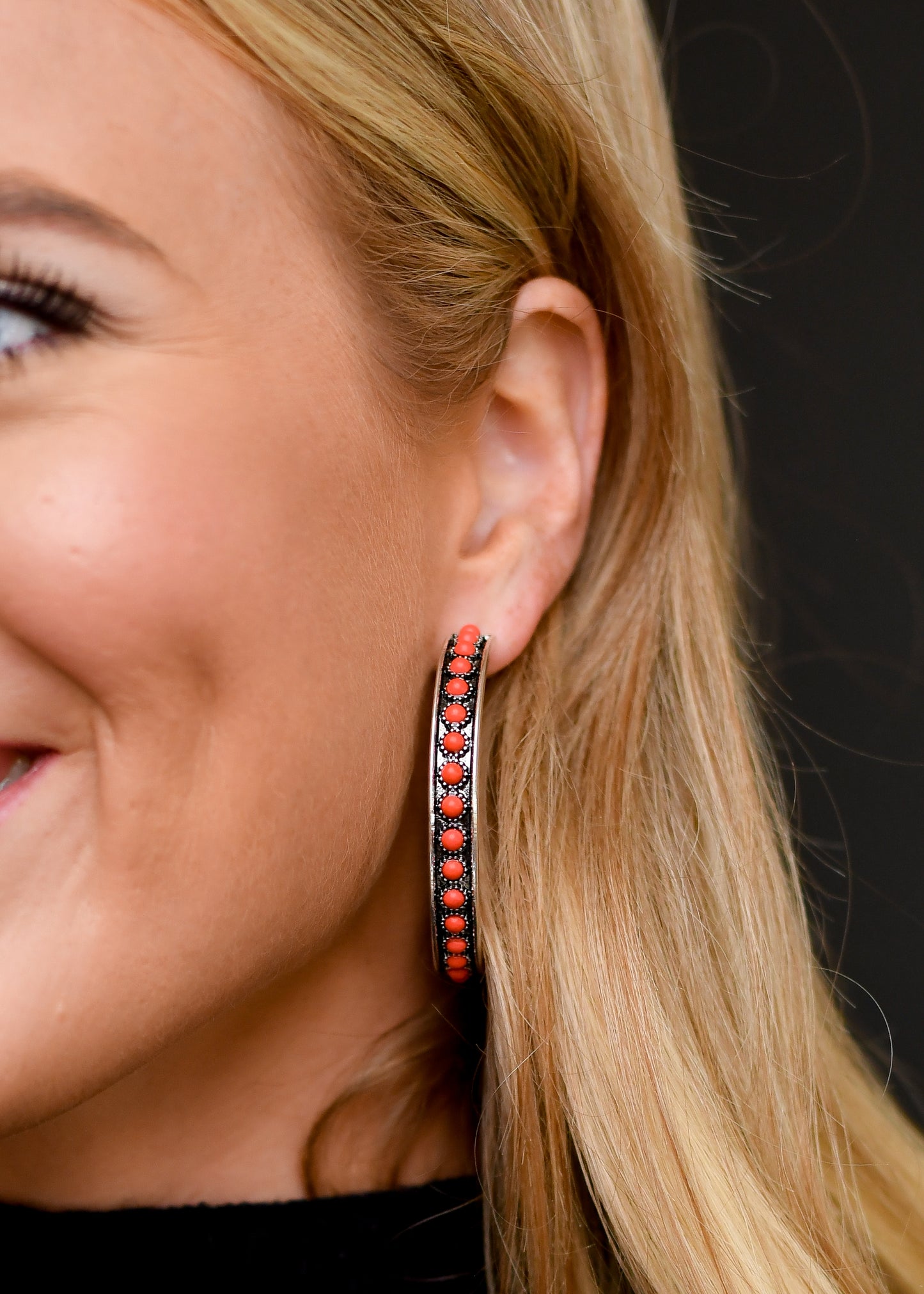 West and Co. Burnished Silver and Red Hoop Earrings-Hoop Earrings-West and Co.--The Twisted Chandelier