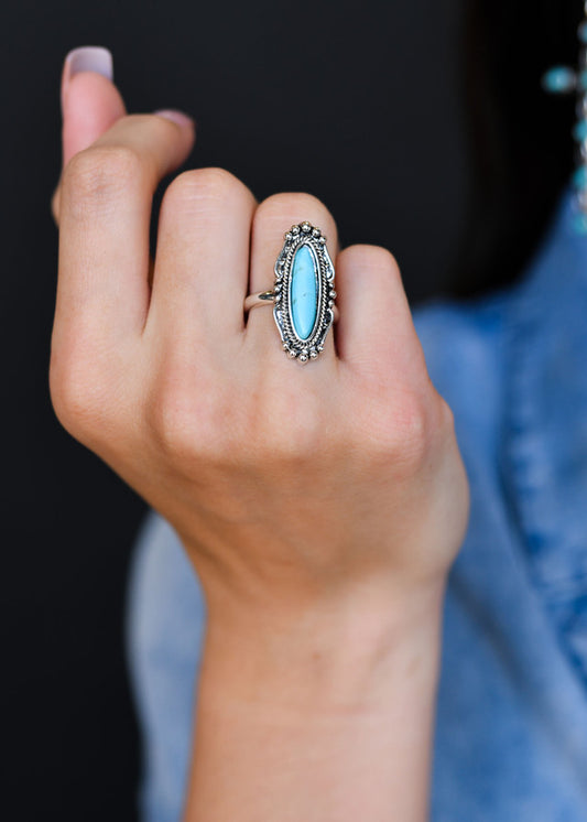 West and Co. Adjustable Burnish Silver Navajo Inspired Ring with Turquoise Stone-Western Ring-West and Co.--The Twisted Chandelier