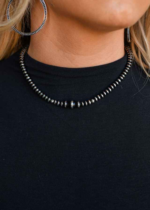 West and Co. 16" Burnished Silver & Black Rondell Single Strand Necklace with 3" Extension-Necklaces-West and Co.--The Twisted Chandelier