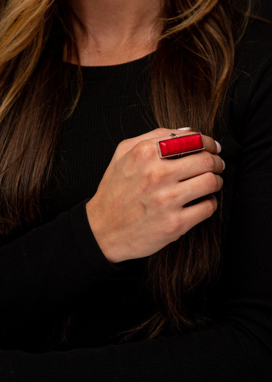 West and Co. Adjustable Red Bar Ring-Western Ring-West and Co.--The Twisted Chandelier