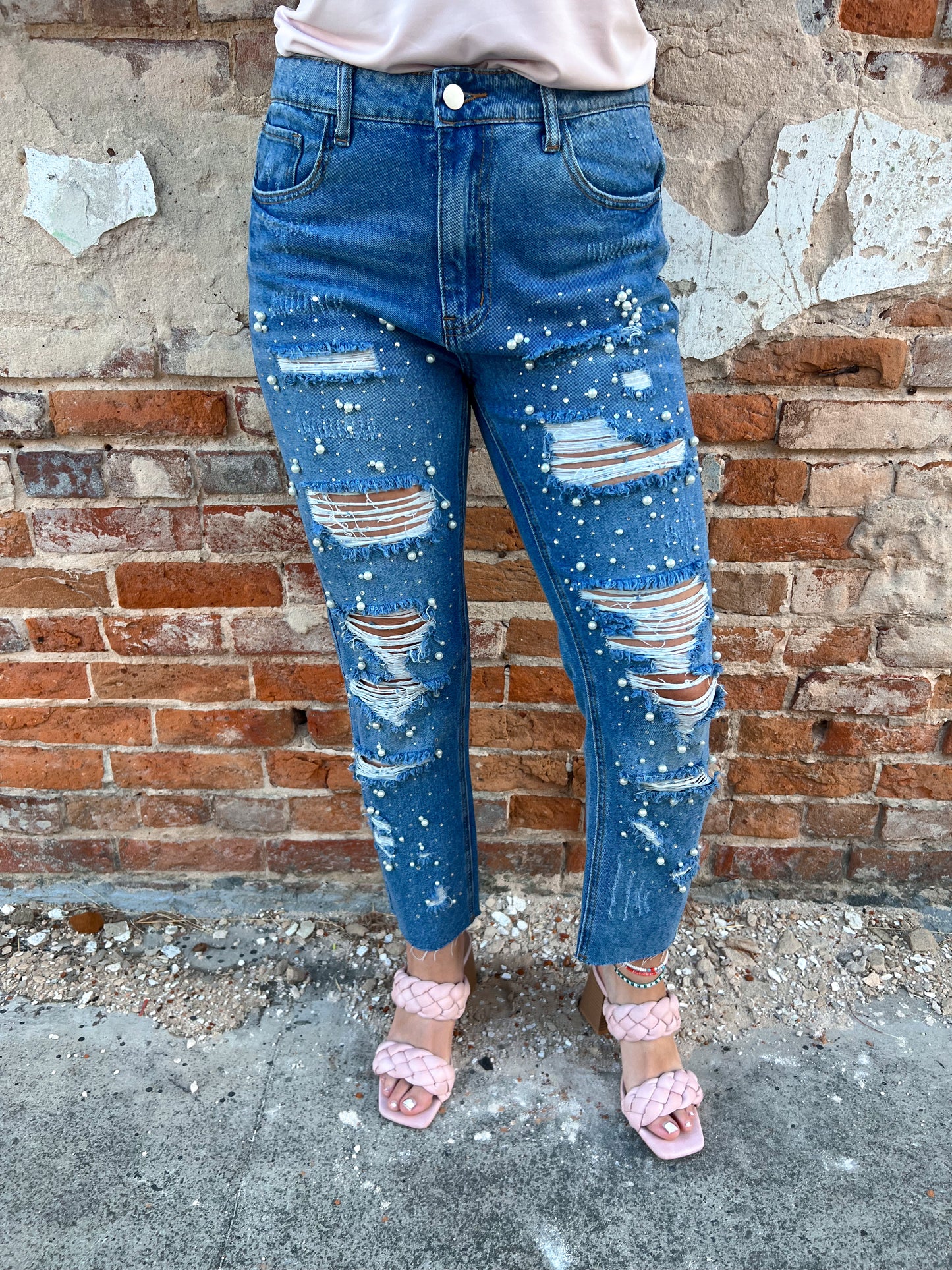 Phoenix Pearl & Rhinestone Studded Straight Leg Denim-Straight Leg Jeans-Vocal-1st md-The Twisted Chandelier