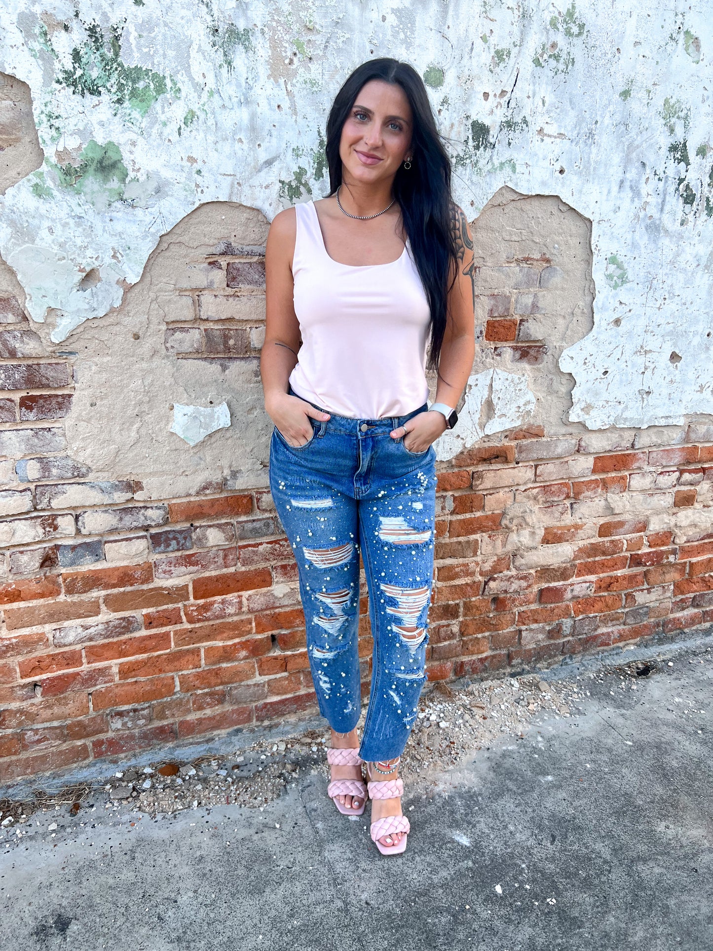 Phoenix Pearl & Rhinestone Studded Straight Leg Denim-Straight Leg Jeans-Vocal-1st md-The Twisted Chandelier