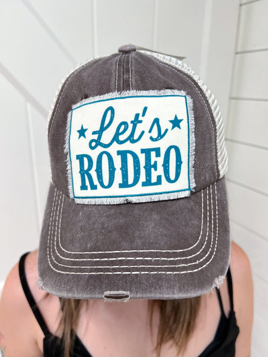 Let's Rodeo Patch on Distressed Hat-Hat-Southern Grace Wholesale--The Twisted Chandelier