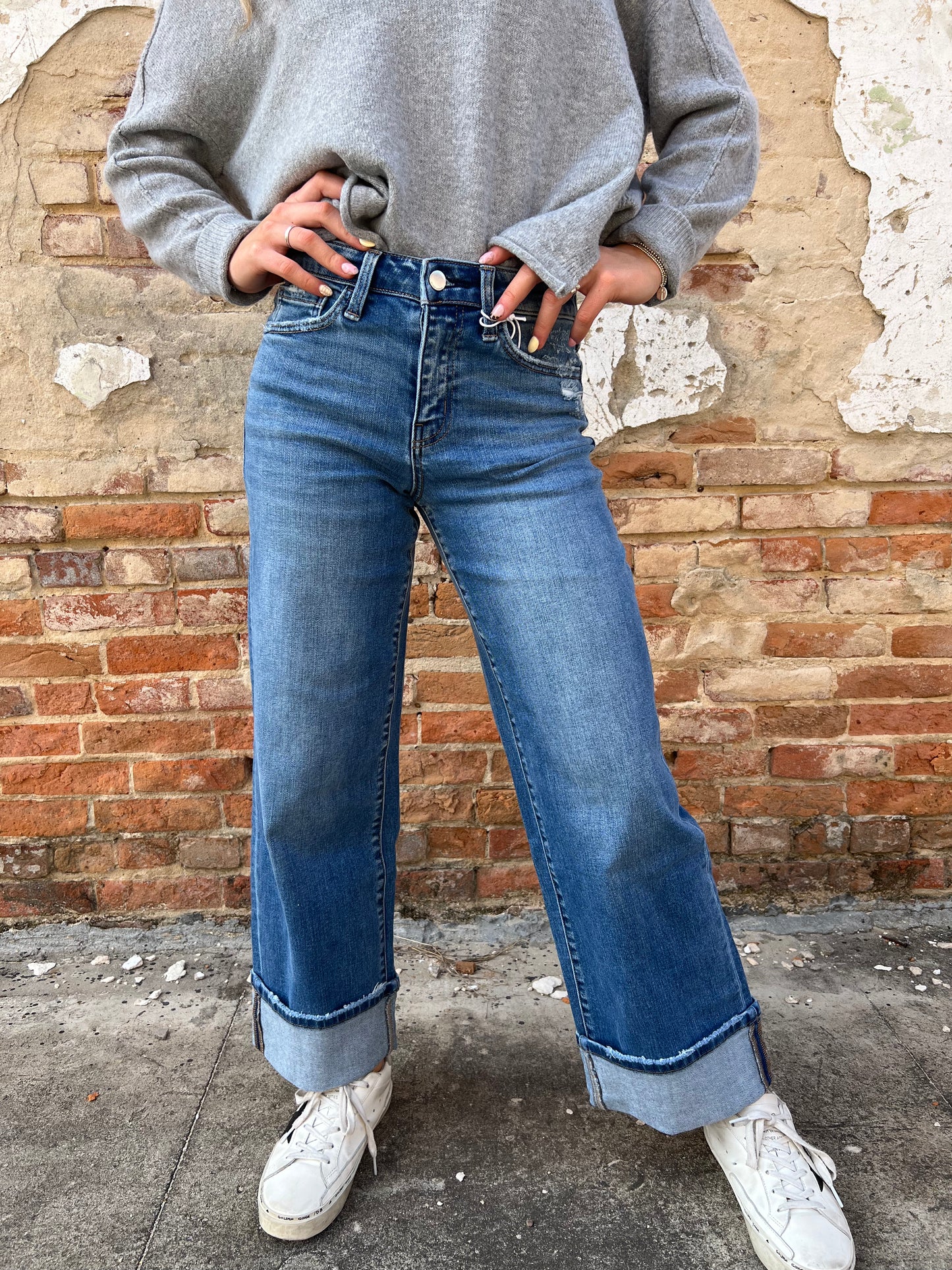 Skyler High Rise Cuffed Wide Flying Monkey Jeans-FLYING MONKEY-Bin b6,bottoms,FD 02/04/25-The Twisted Chandelier