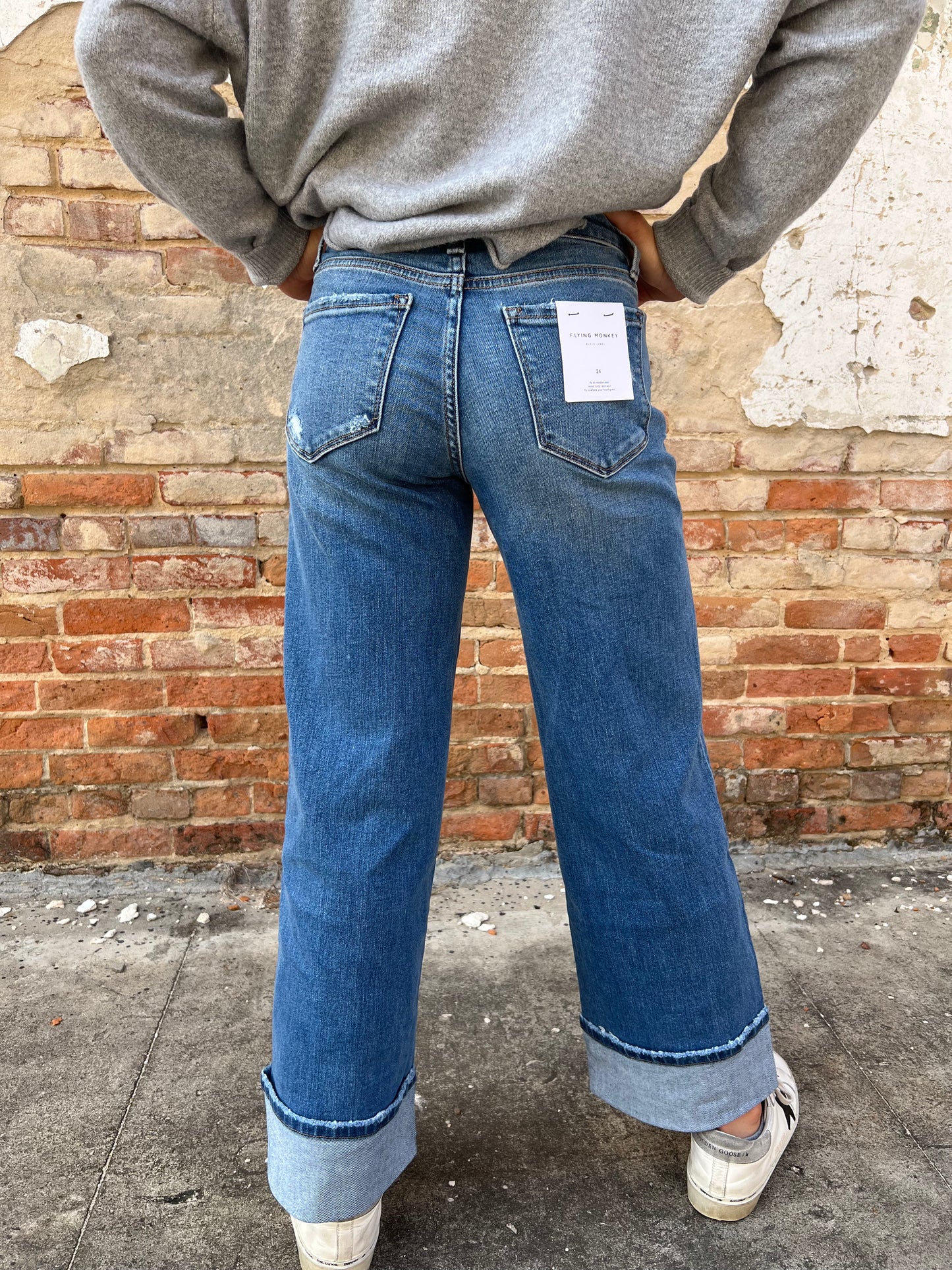 Skyler High Rise Cuffed Wide Flying Monkey Jeans-FLYING MONKEY-Bin b6,bottoms,FD 02/04/25-The Twisted Chandelier