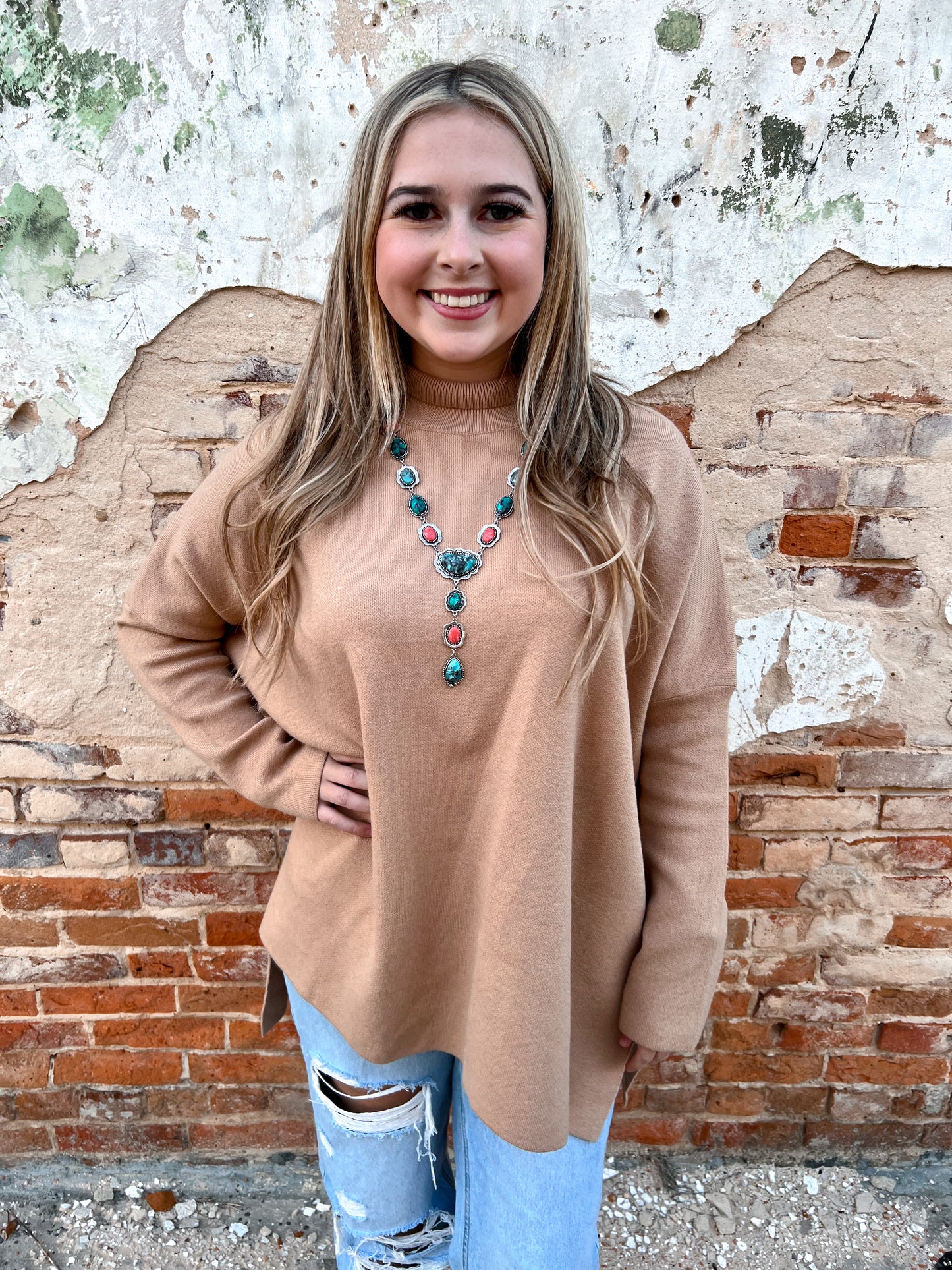 Allie Mock Neck Long Sleeve Top-Sweater-Entro-BIN B4-The Twisted Chandelier