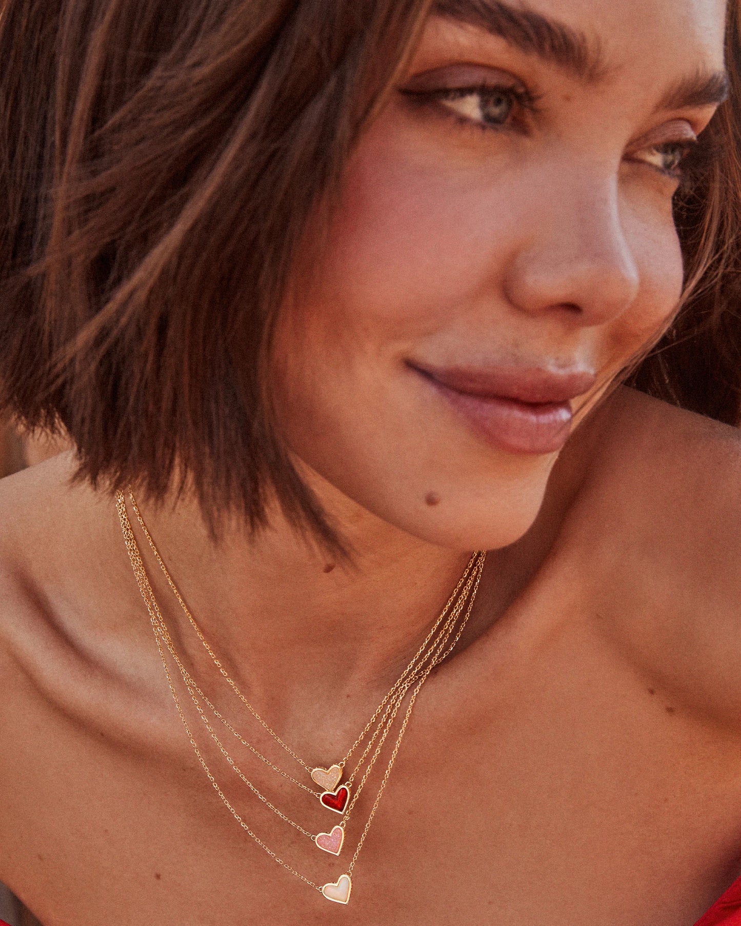 Kendra Scott Framed Ari Heart Short Pendant Necklace Gold Red Opalescent Resin-Necklaces-Kendra Scott-N00347GLD-The Twisted Chandelier