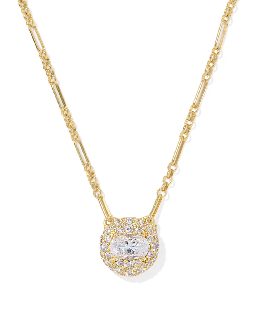 Kendra Scott Bella Short Pendant Necklace Gold White Cz-Kendra Scott-N01210GLD-The Twisted Chandelier