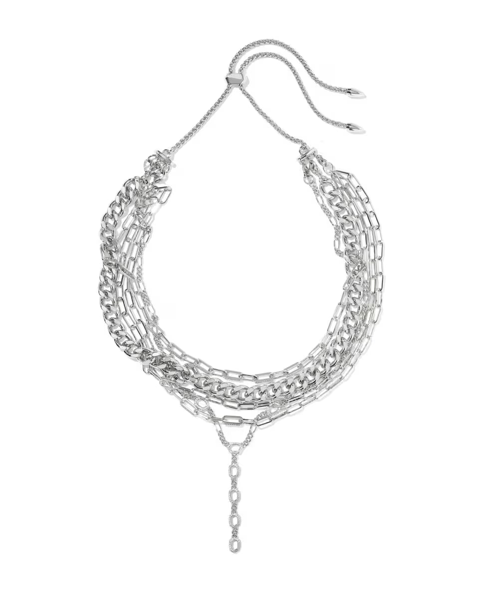 Kendra Scott Bella Statement Necklace Silver White Cz-Kendra Scott-N01328RHD-The Twisted Chandelier