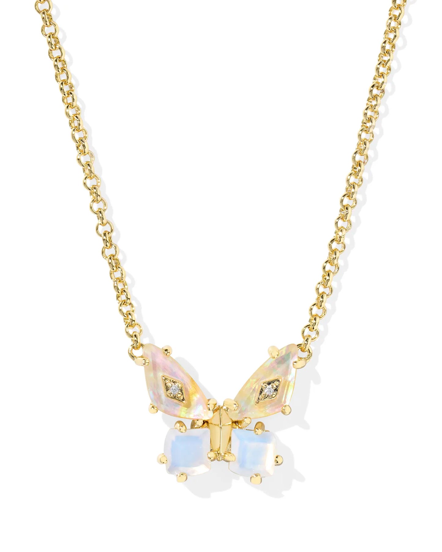 Kendra Scott Bianca Butterfly Short Pendant Necklace Gold Iridescent White Mix-Necklaces-Kendra Scott-FD 05/07/25,N01103GLD-The Twisted Chandelier