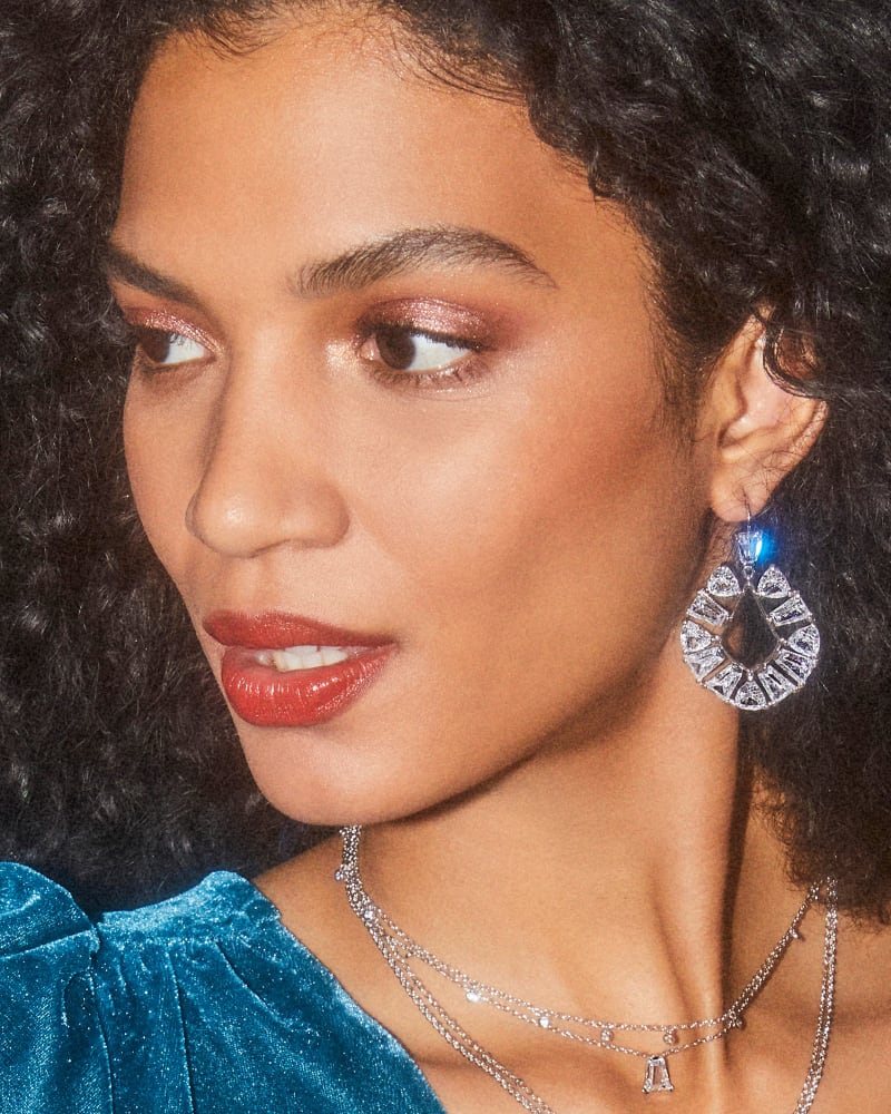 Kendra Scott Blair Jewel Open Frame Earrings Rhodium White Crystal-Earrings-Kendra Scott-E1978RHD-The Twisted Chandelier