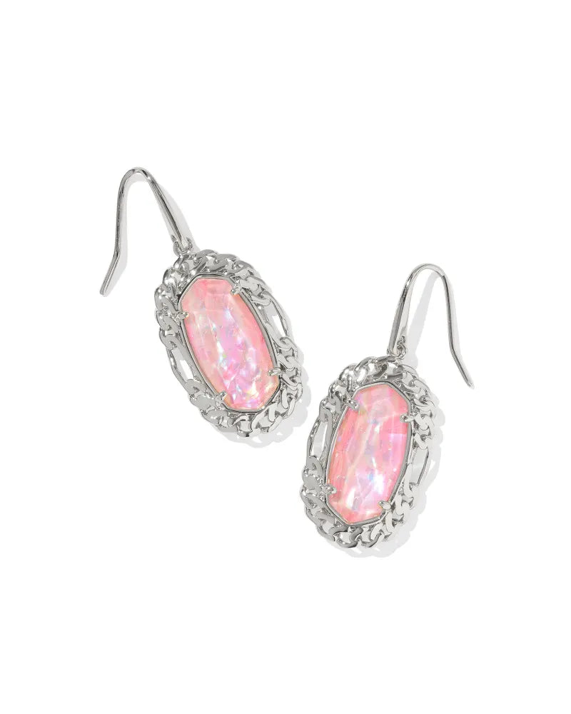 Kendra Scott Dani Figaro Frame Drop Earrings Silver Pink Iridescent Mother Of Pearl-Earrings-Kendra Scott-E00795RHD-The Twisted Chandelier