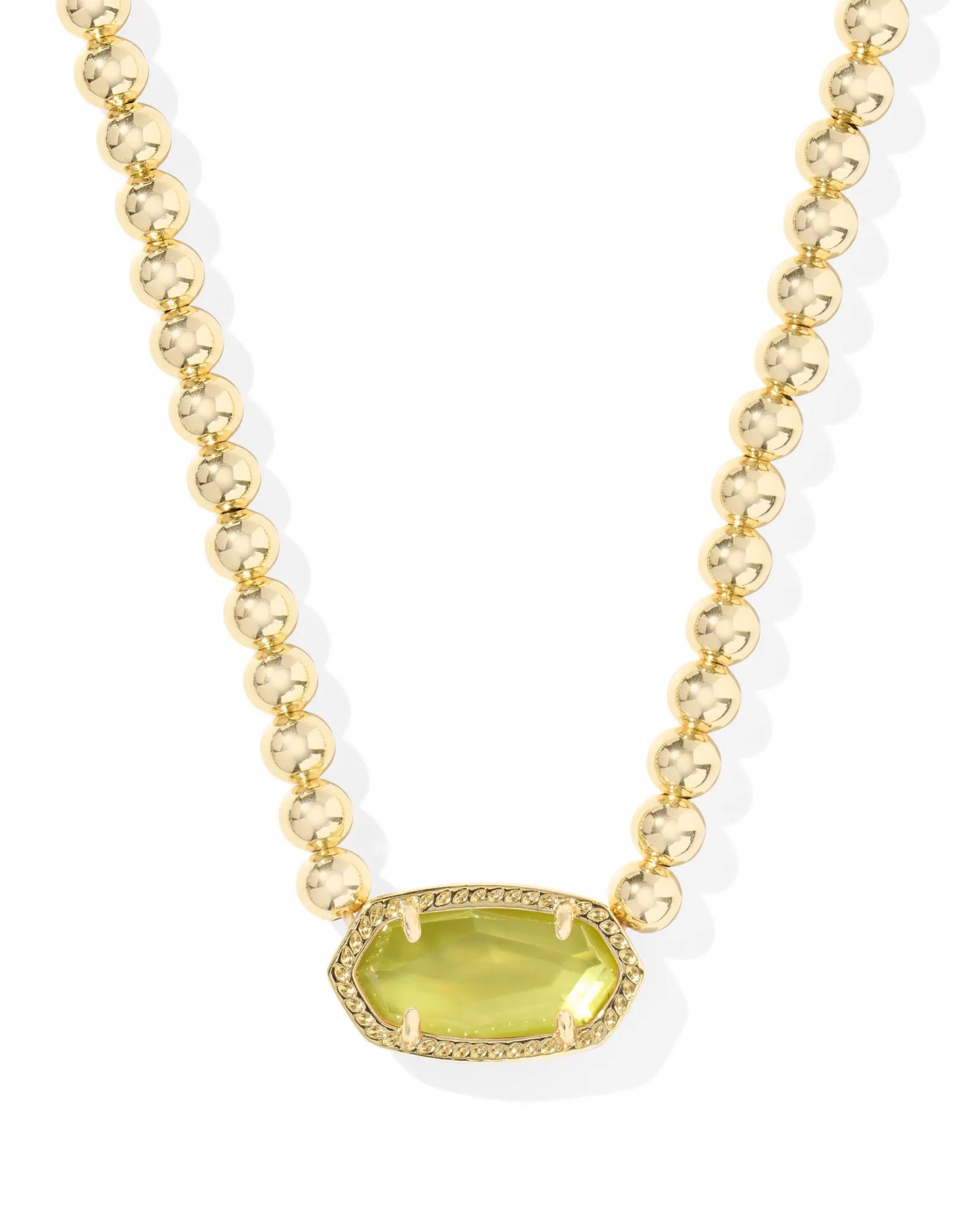 Kendra Scott Elisa Beaded Necklace Gold Chartreuse Green Mother Of Pearl