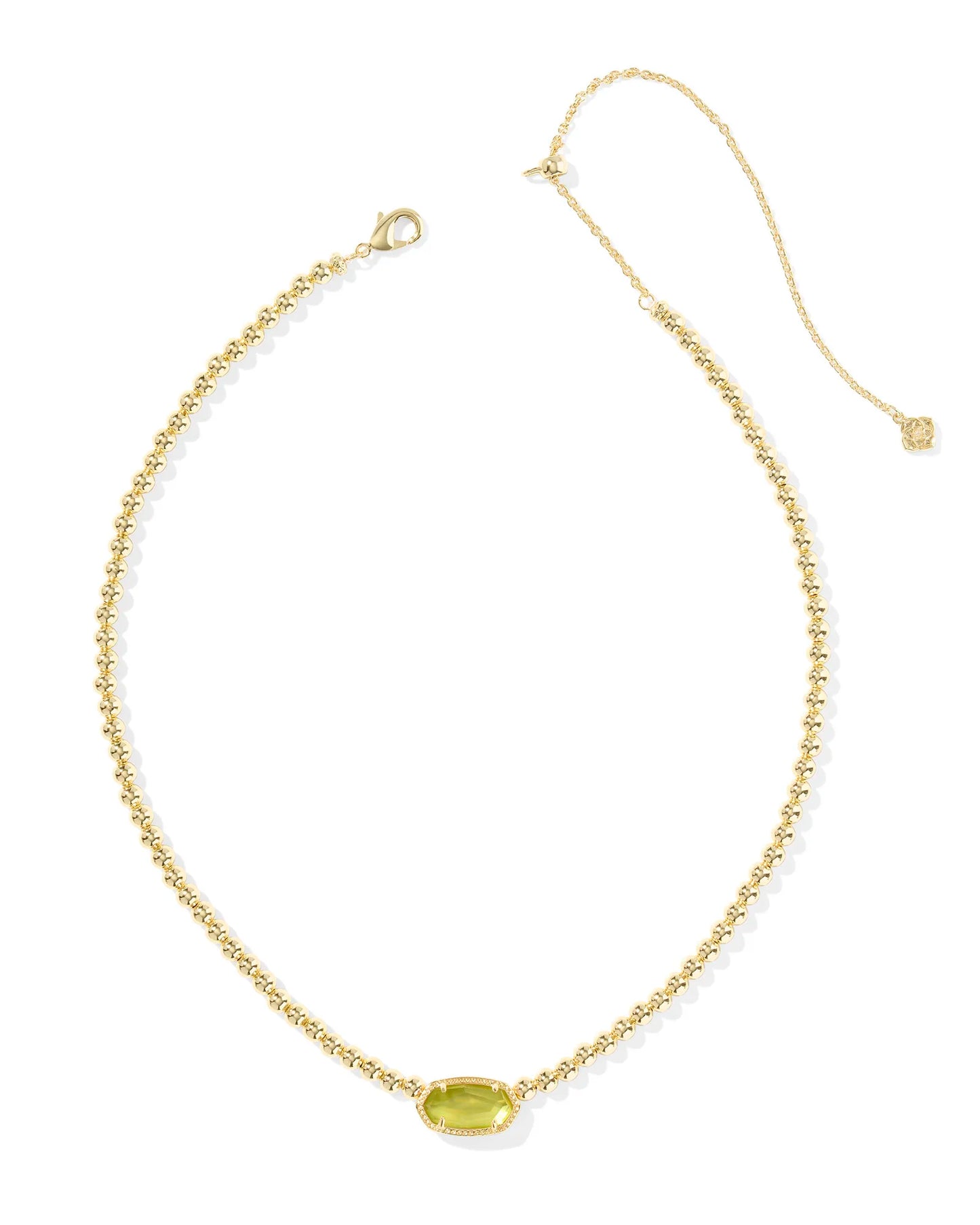 Kendra Scott Elisa Beaded Necklace Gold Chartreuse Green Mother Of Pearl
