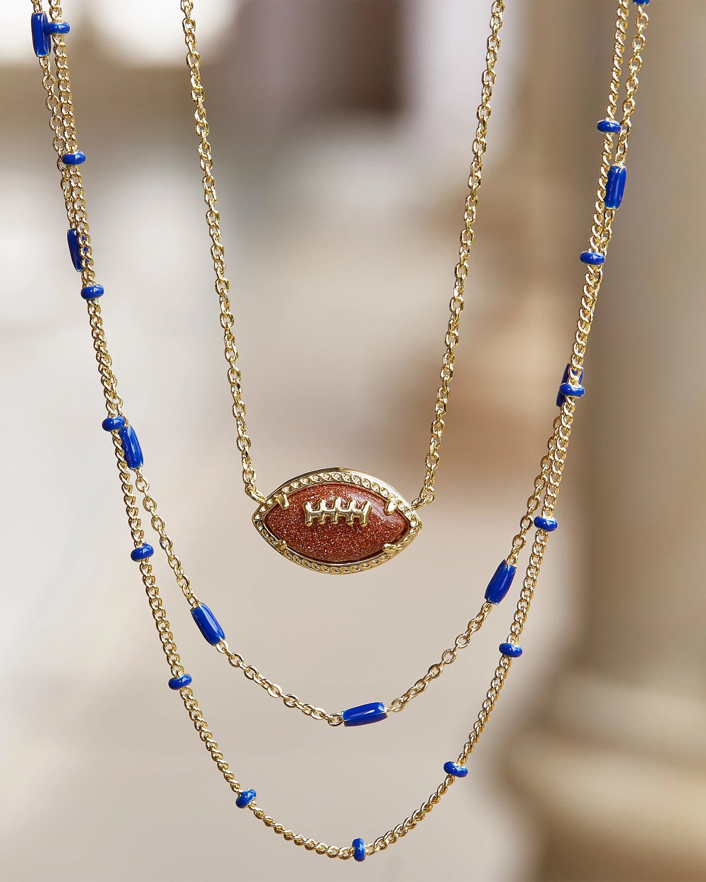 Kendra Scott Football Short Pendant Necklace Gold Orange Goldstone-Necklaces-Kendra Scott-N00329GLD-The Twisted Chandelier